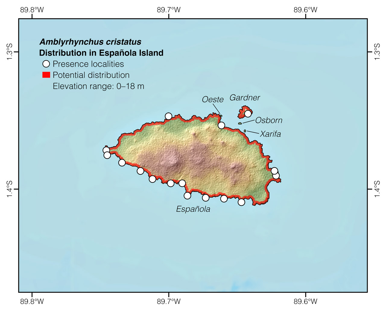 Distribution of Amblyrhynchus cristatus in and around Española Island