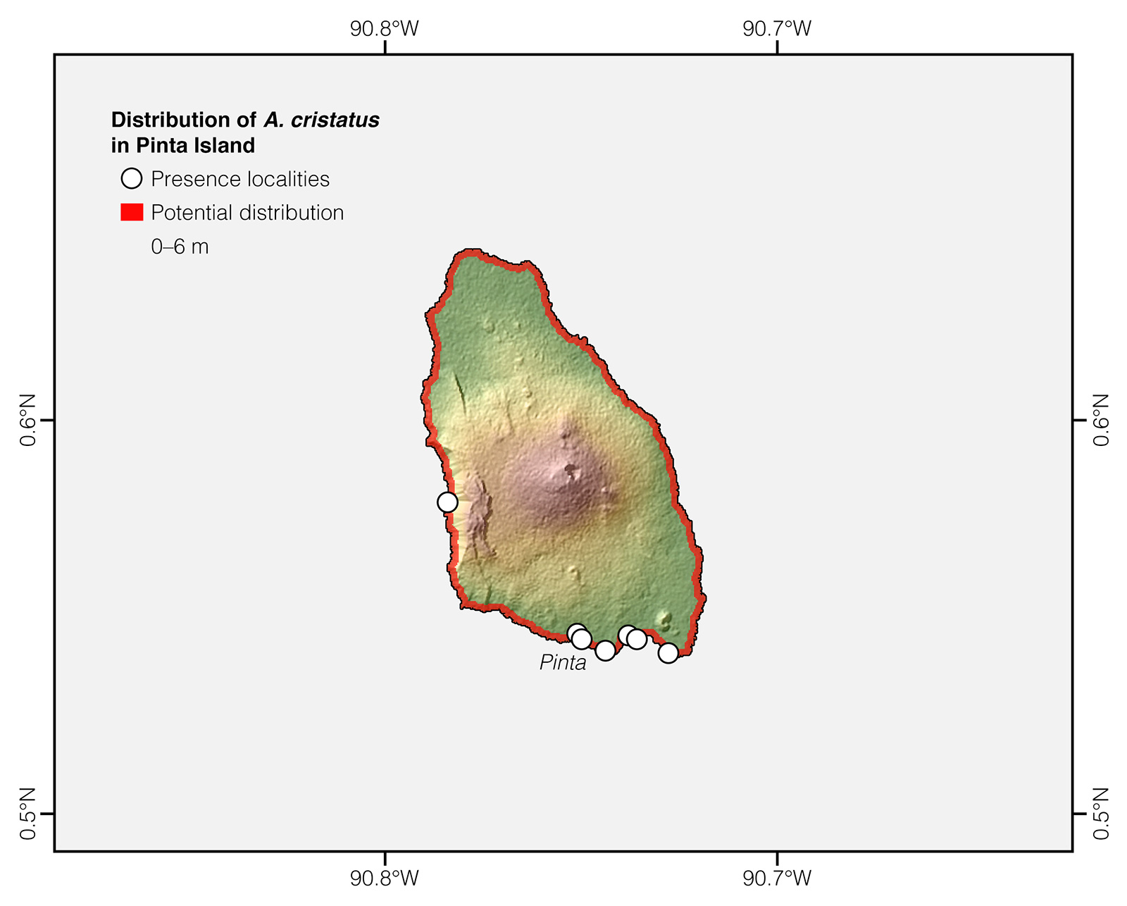 Distribution of Amblyrhynchus cristatus in Pinta Island