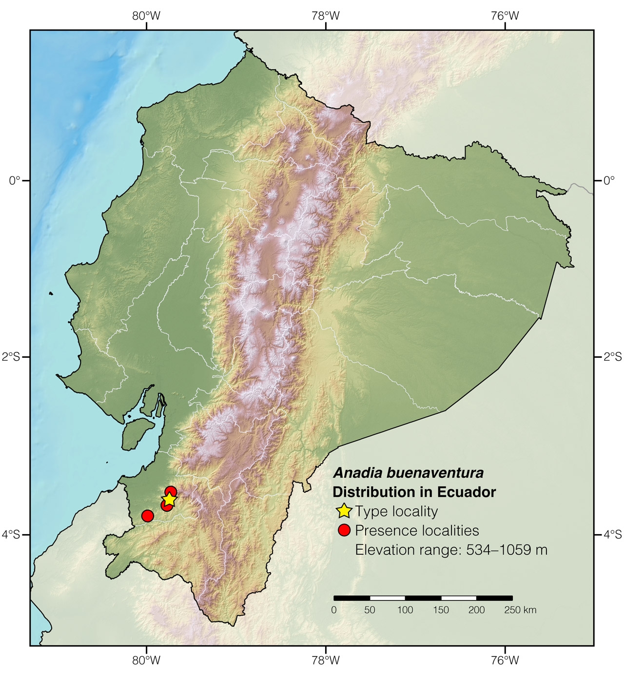 Distribution of Anadia buenaventura in Ecuador