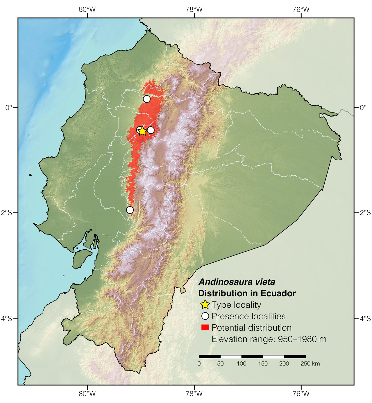 Distribution of Andinosaura vieta in Ecuador