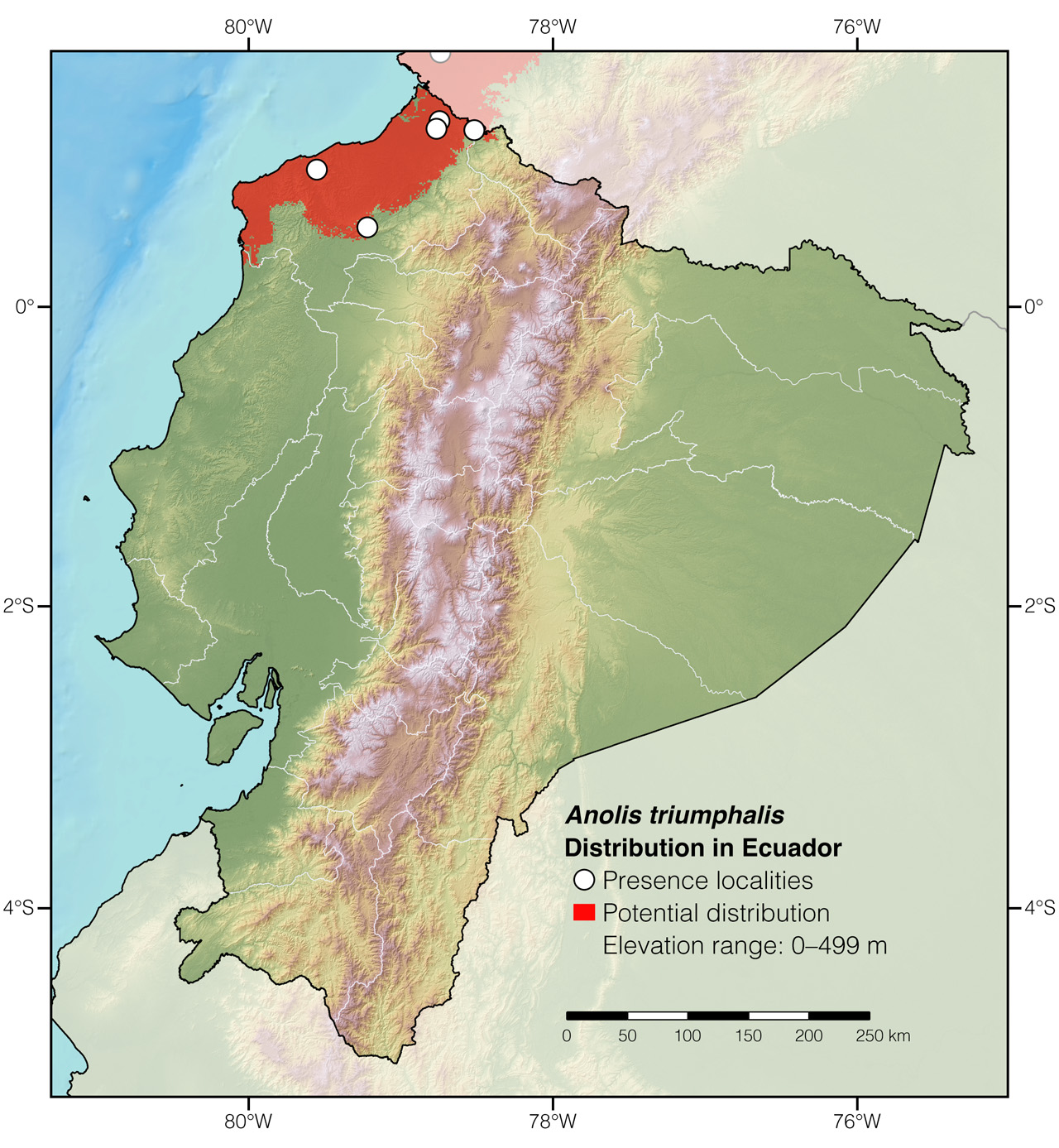 Distribution of Anolis triumphalis in Ecuador