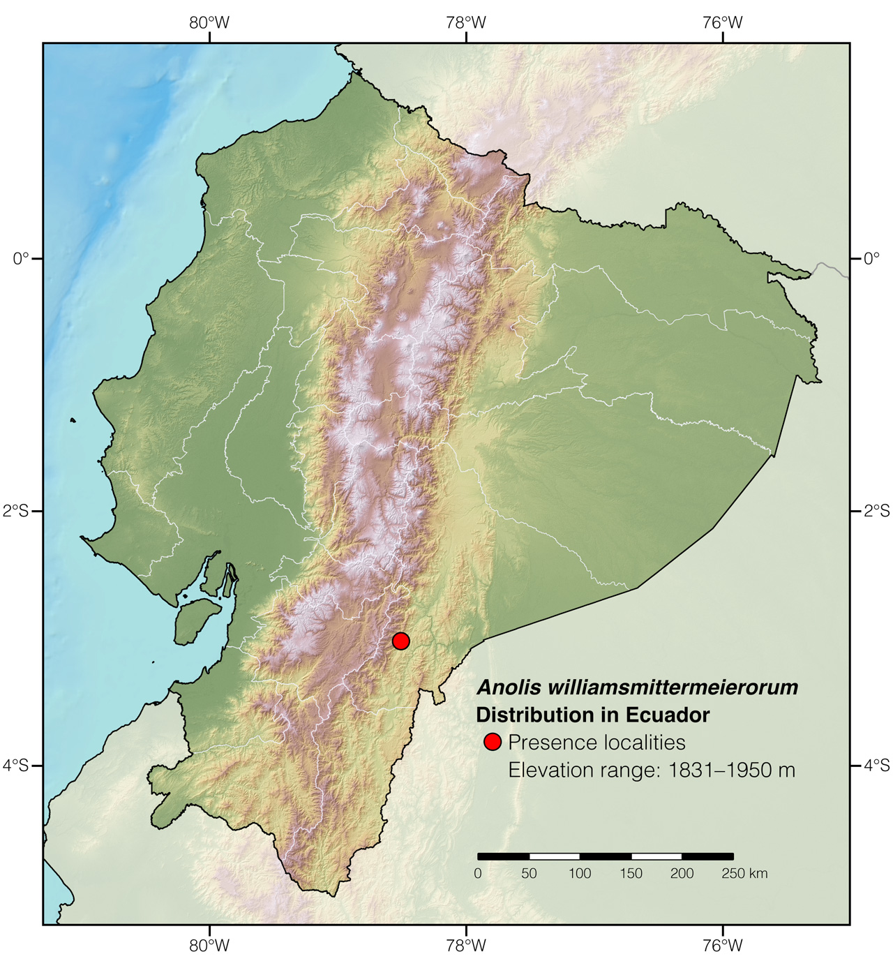 Distribution of Anolis williamsmittermeierorum in Ecuador