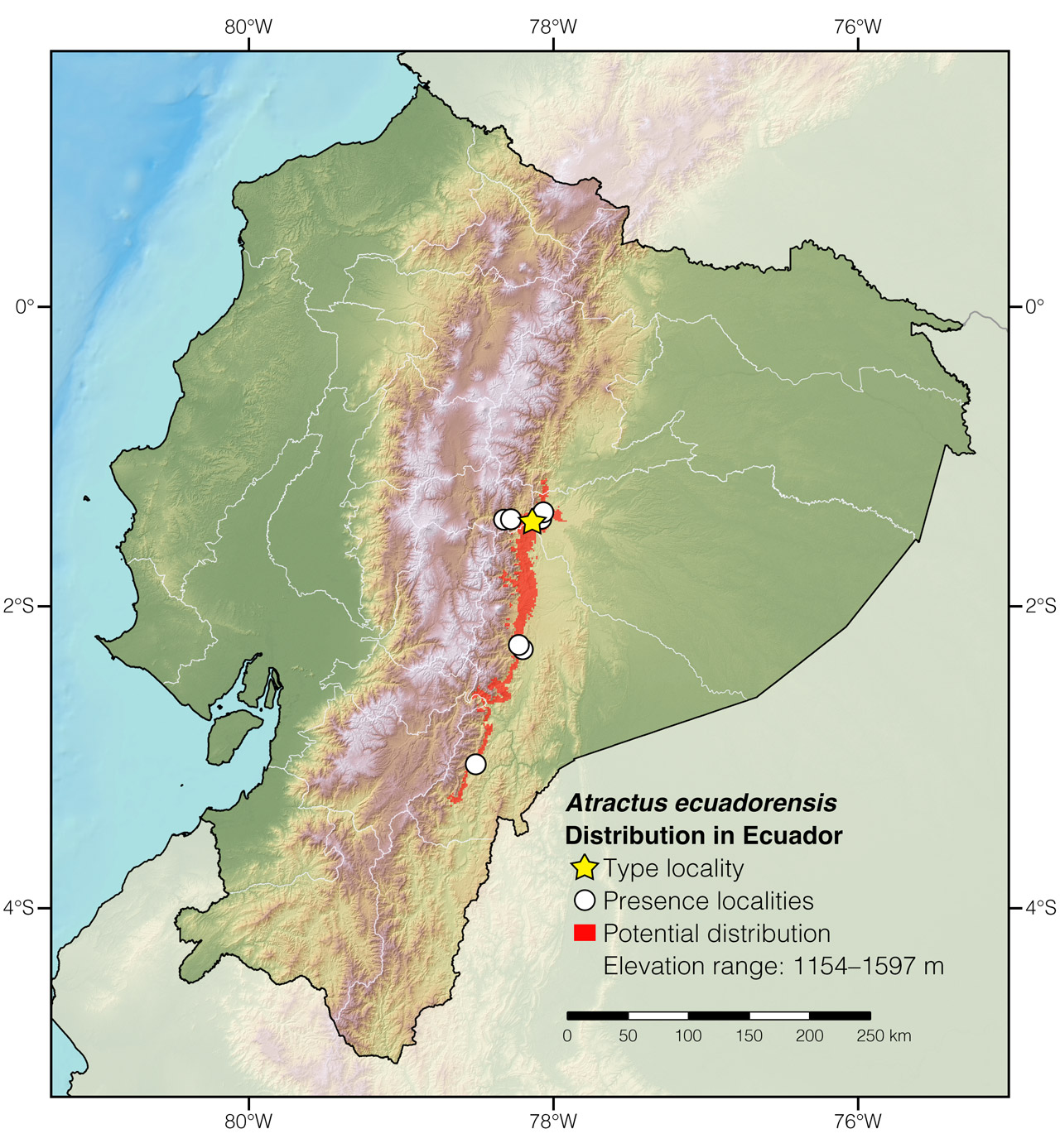 Distribution of Atractus ecuadorensis in Ecuador