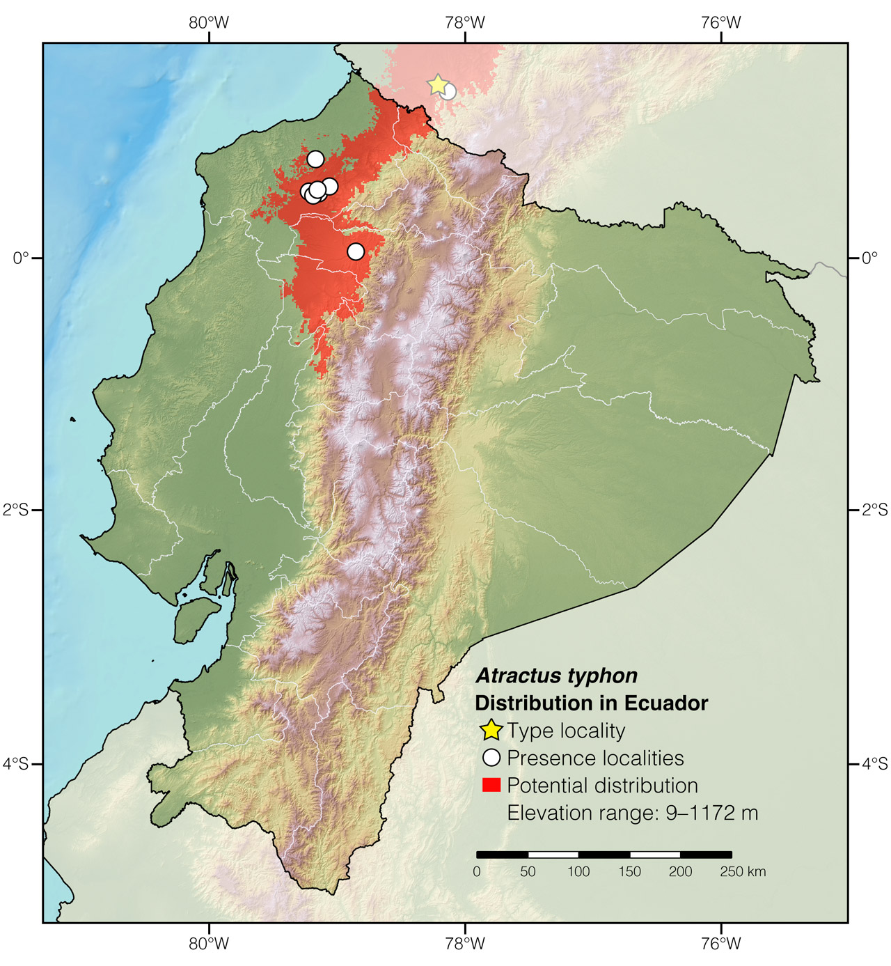 Distribution of Atractus typhon in Ecuador