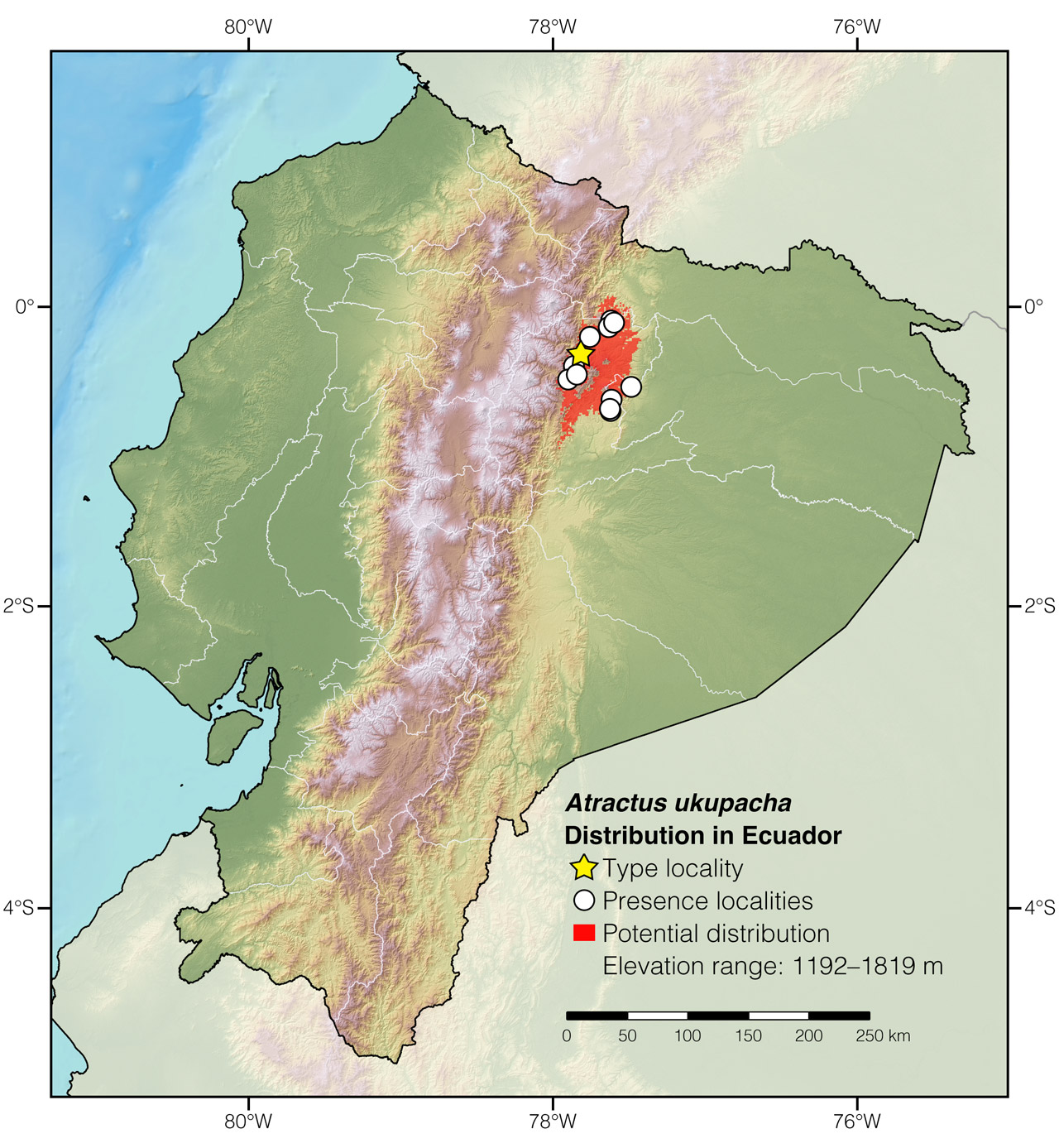 Distribution of Atractus ukupacha in Ecuador