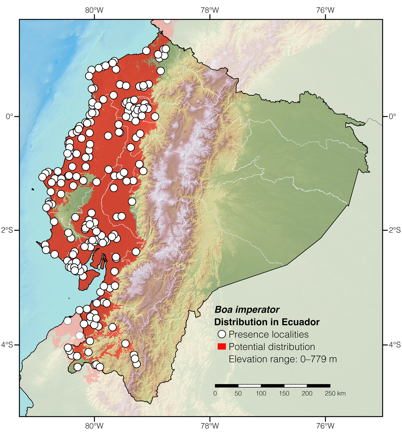 Distribution of Boa imperator in Ecuador