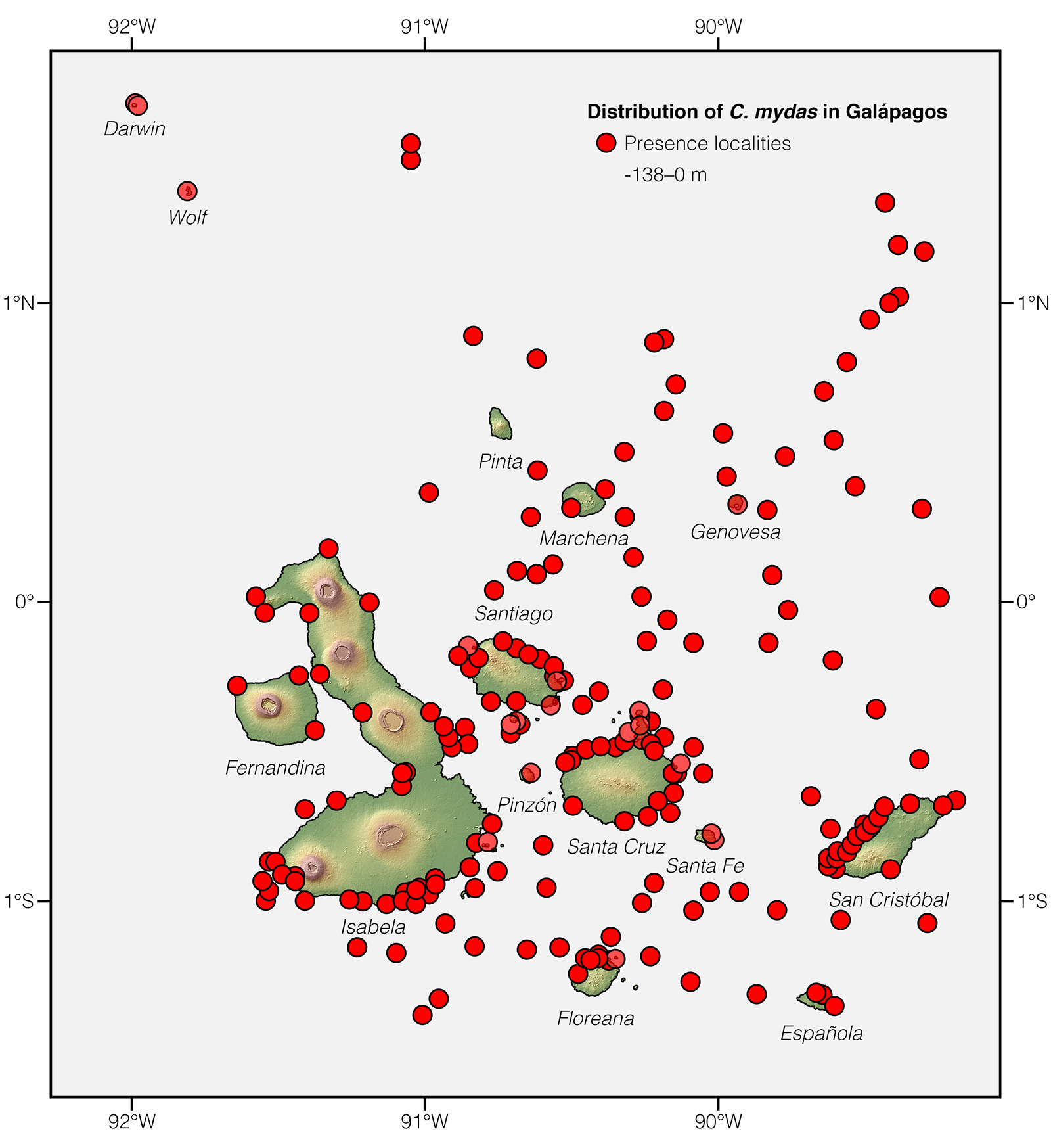 Distribution of Chelonia mydas in Galápagos