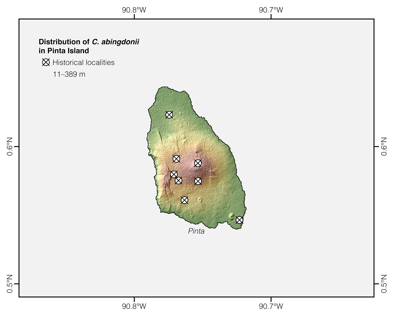Distribution of Chelonoidis abingdonii in Pinta Island