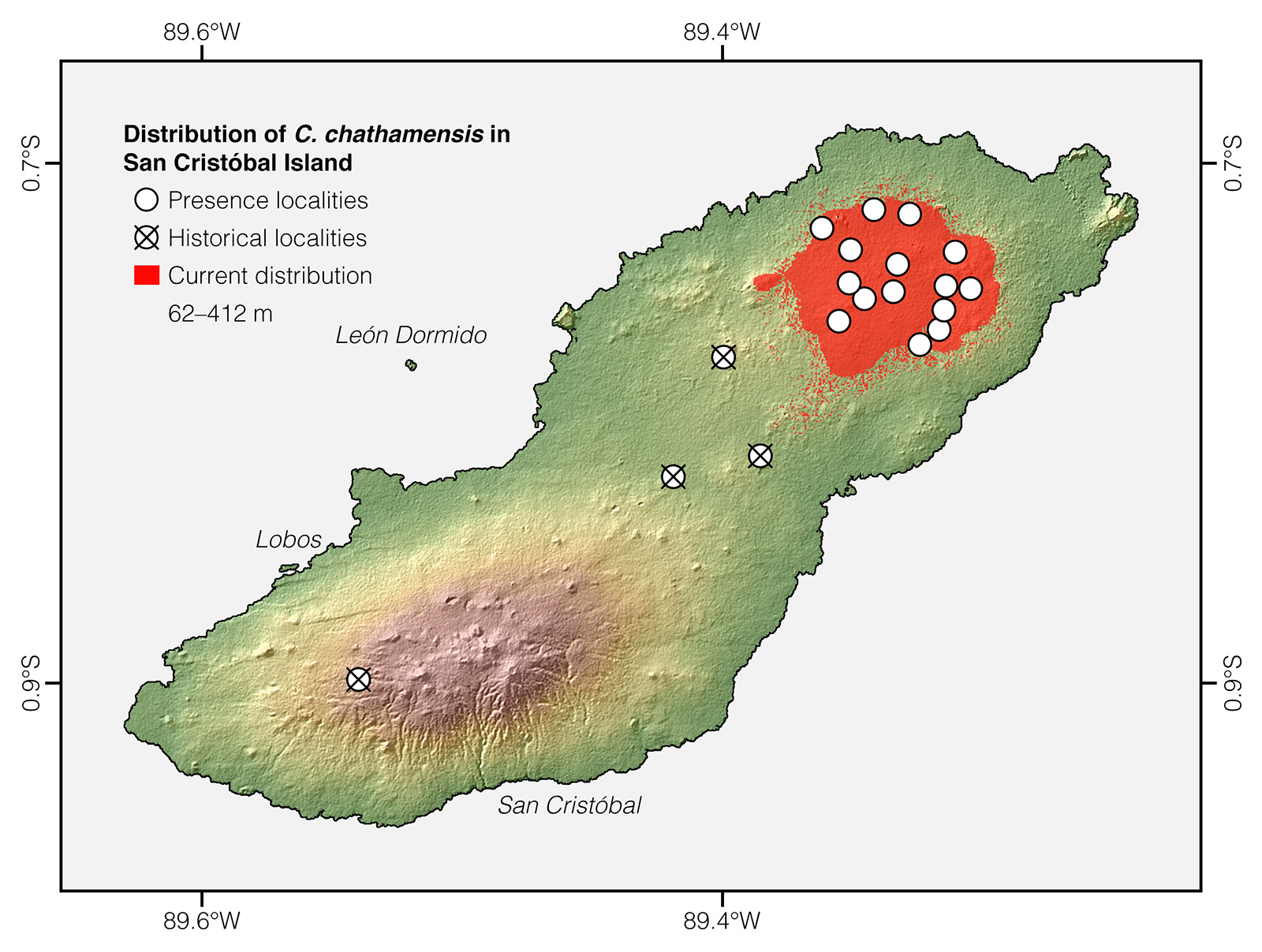 Distribution of Chelonoidis chathamensis in San Cristóbal Island