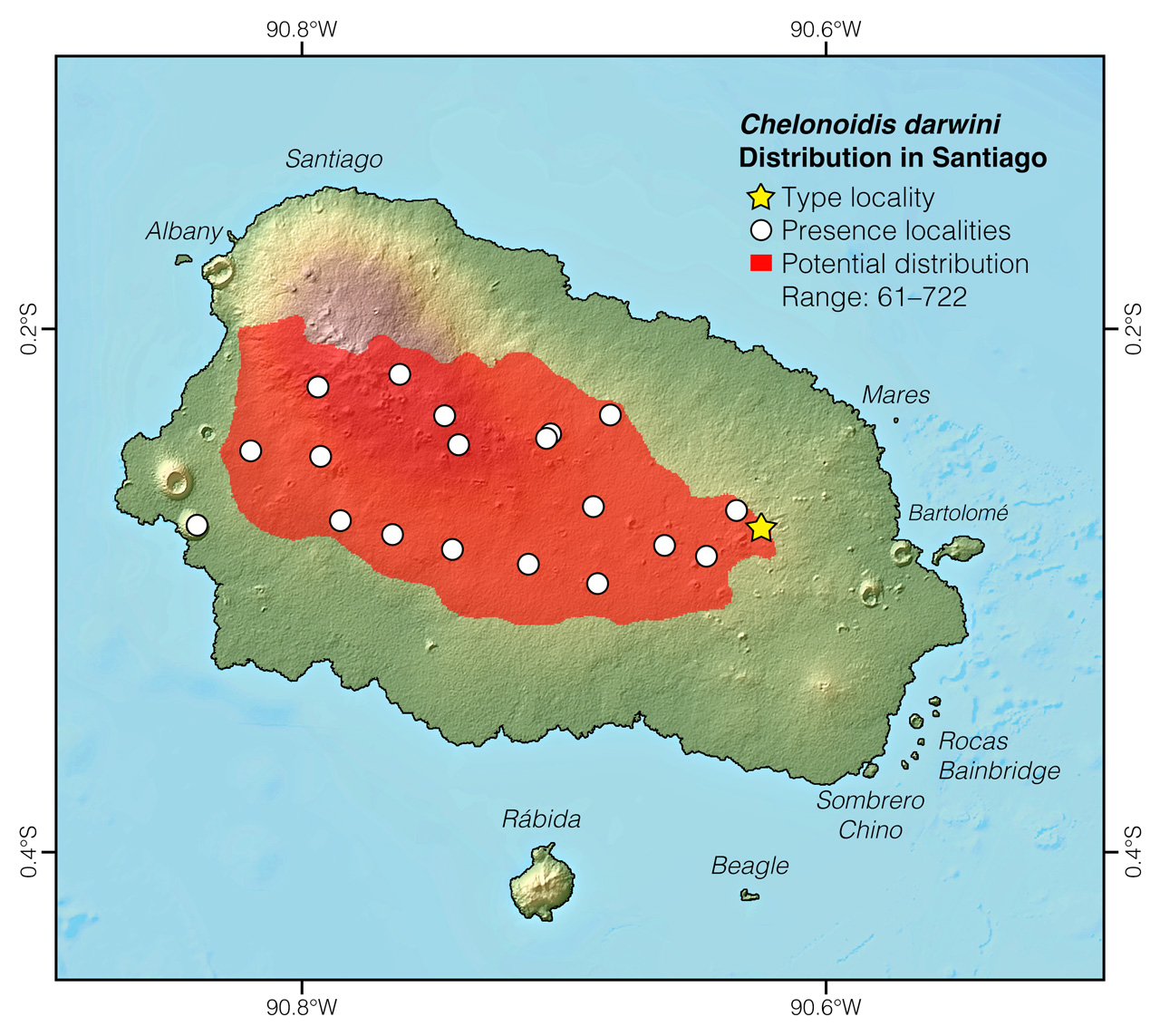 Distribution of Chelonoidis darwini in Santiago Island