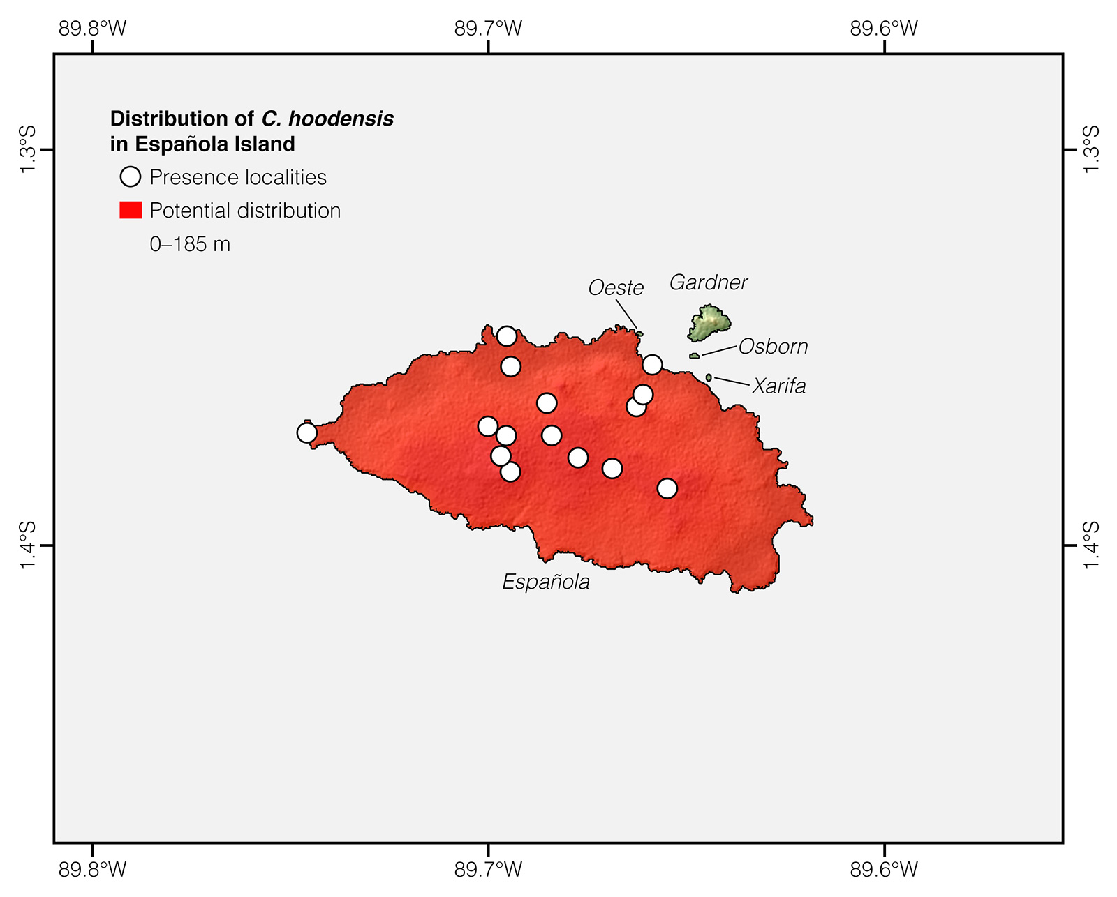 Distribution of Chelonoidis hoodensis in Española Island