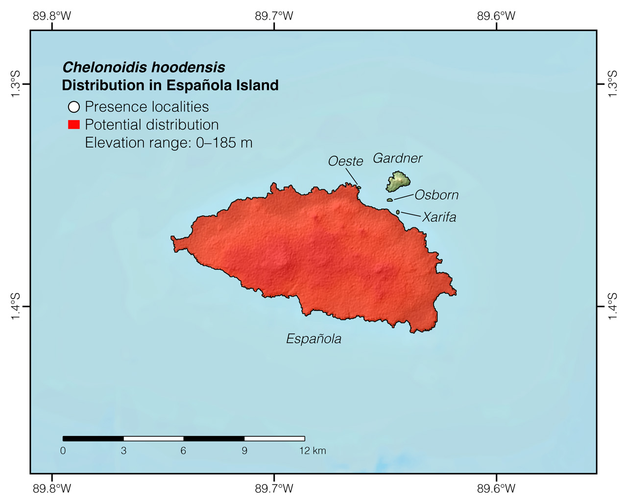 Distribution of Chelonoidis hoodensis in Española Island