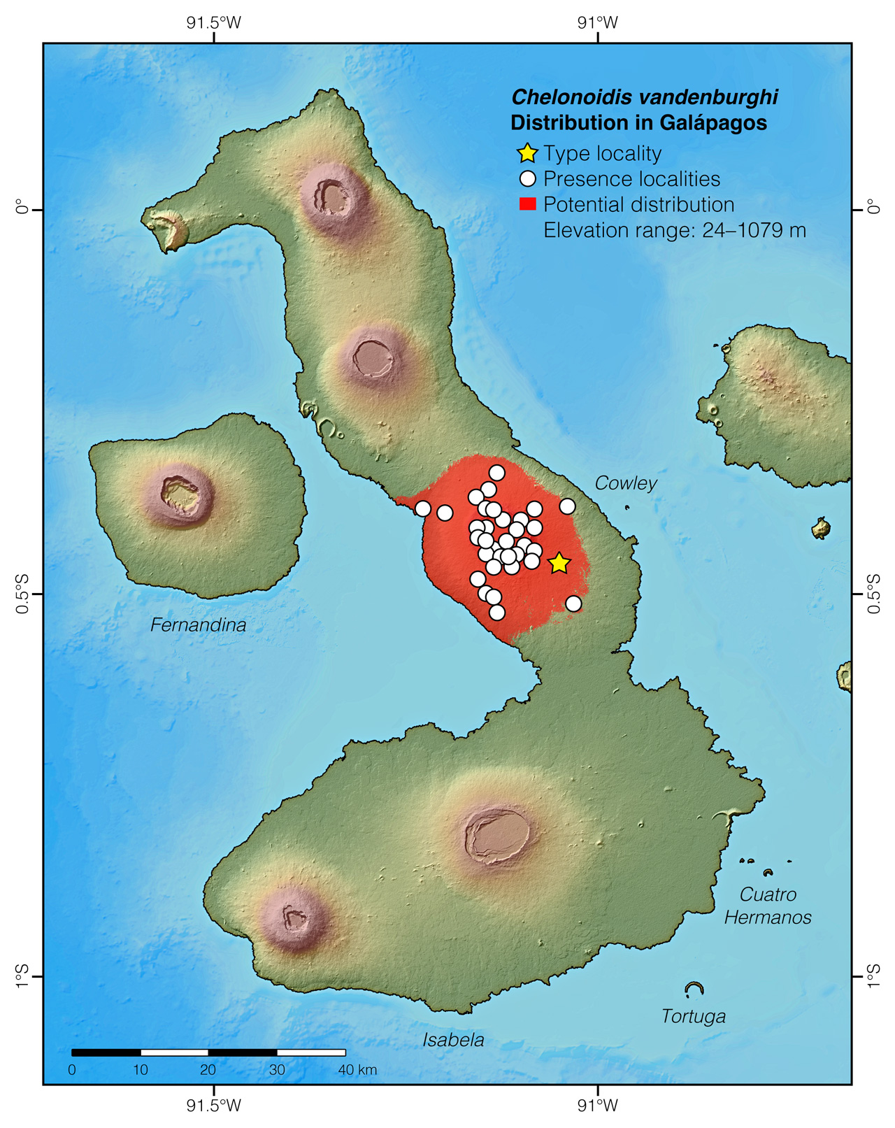 Distribution of Chelonoidis vandenburghi in Ecuador