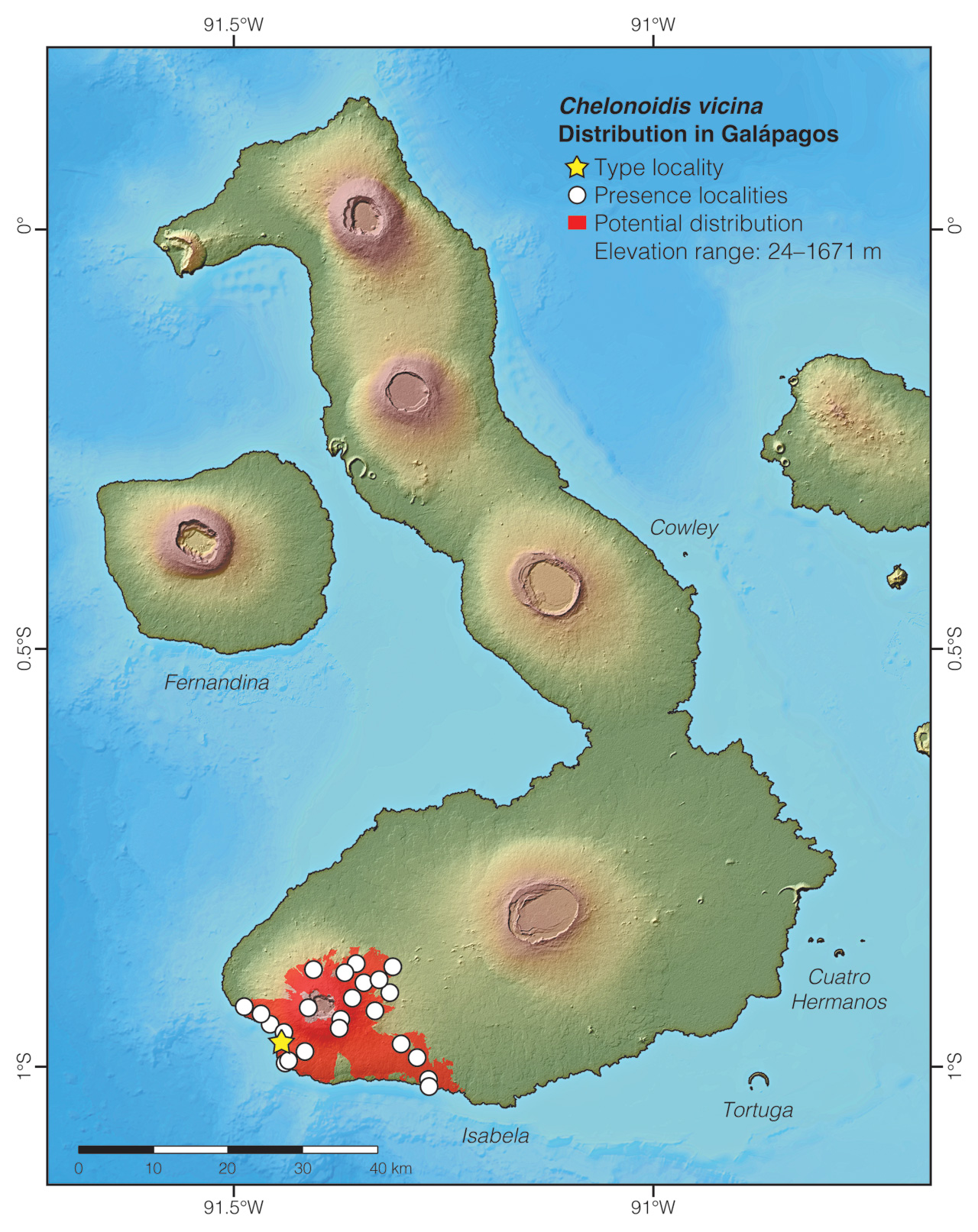 Distribution of Chelonoidis vicina in Ecuador