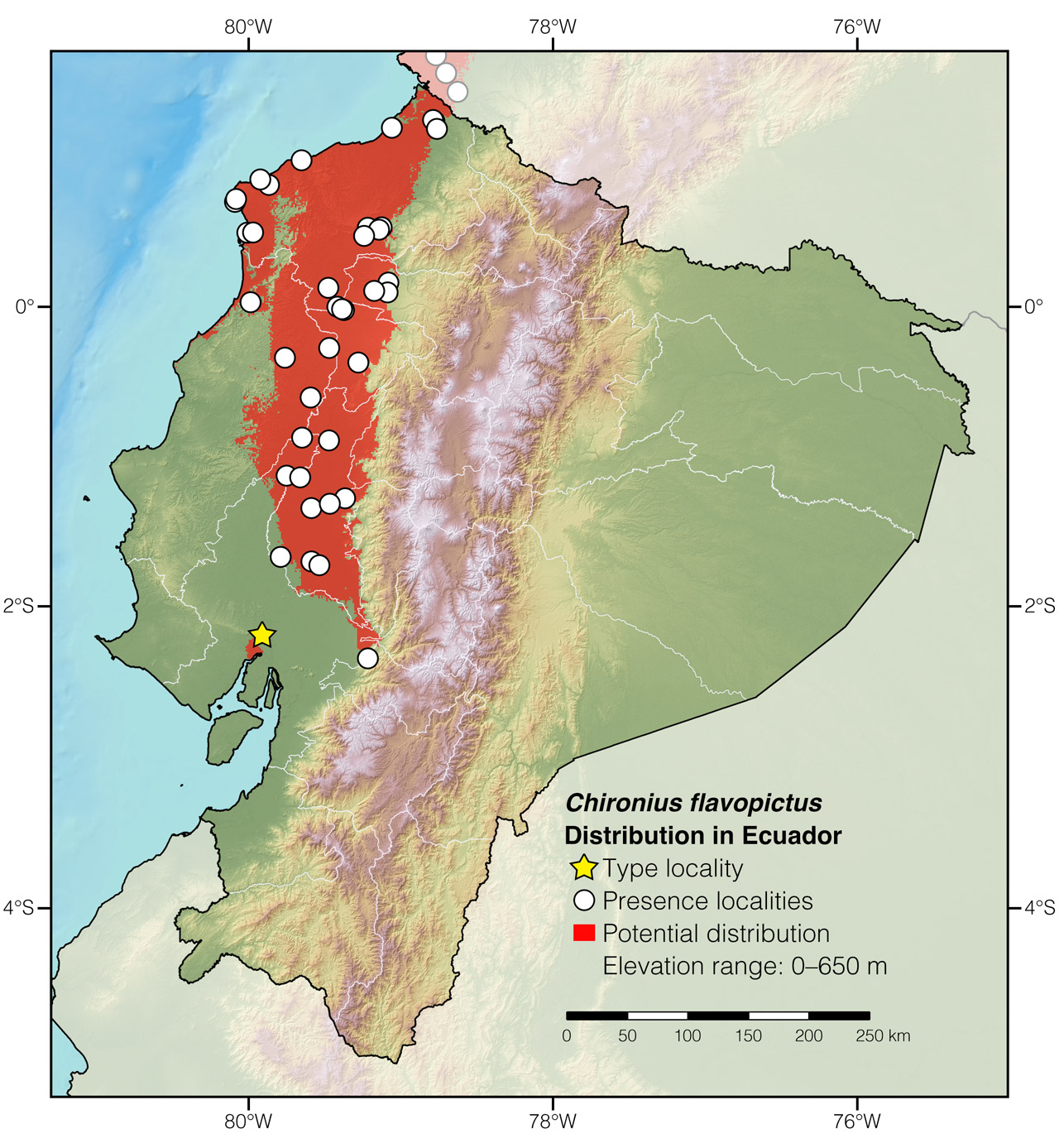Distribution of Chironius flavopictus in Ecuador