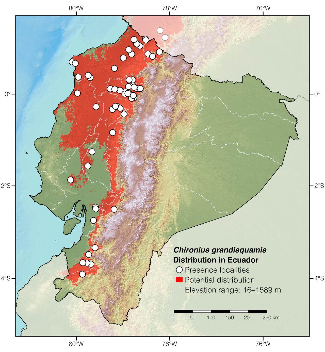 Distribution of Chironius grandisquamis in Ecuador