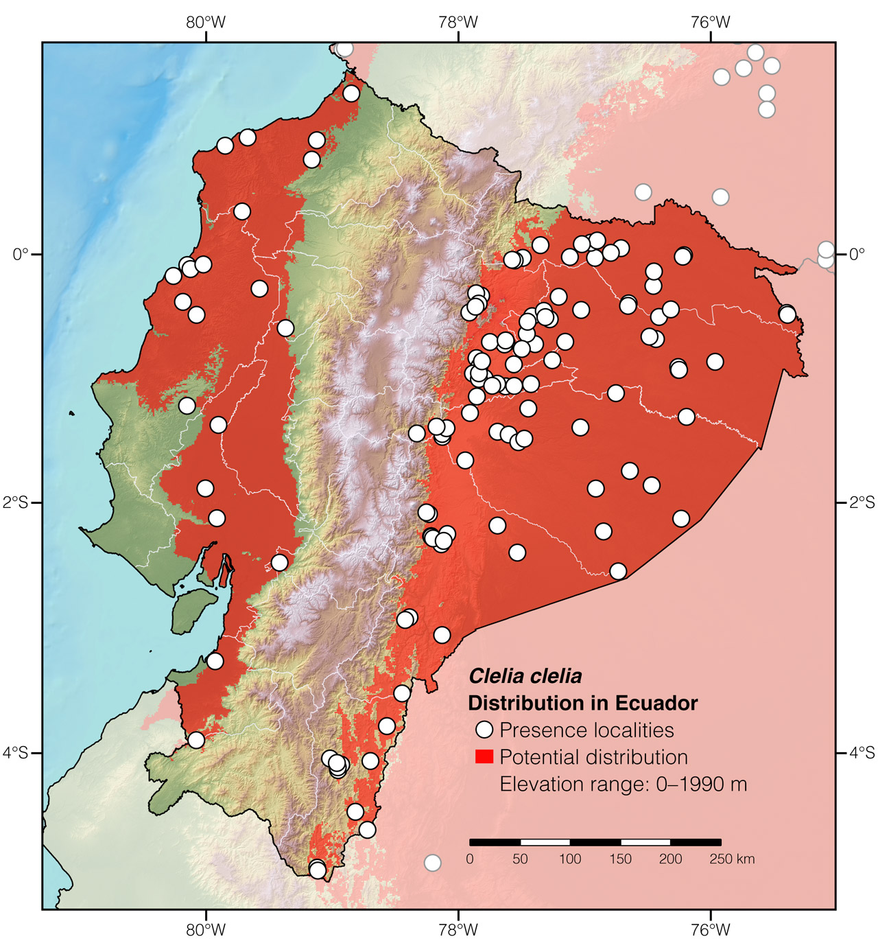 Distribution of Clelia clelia in Ecuador