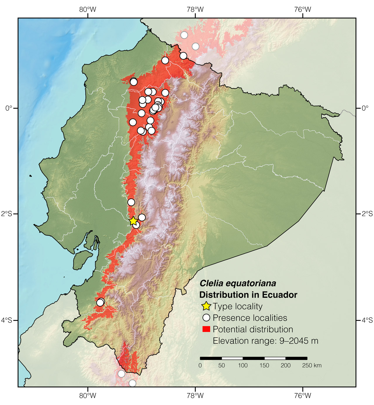Distribution of Clelia equatoriana in Ecuador