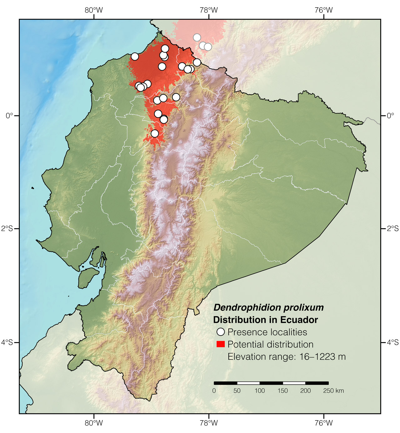 Distribution of Dendrophidion prolixum in Ecuador