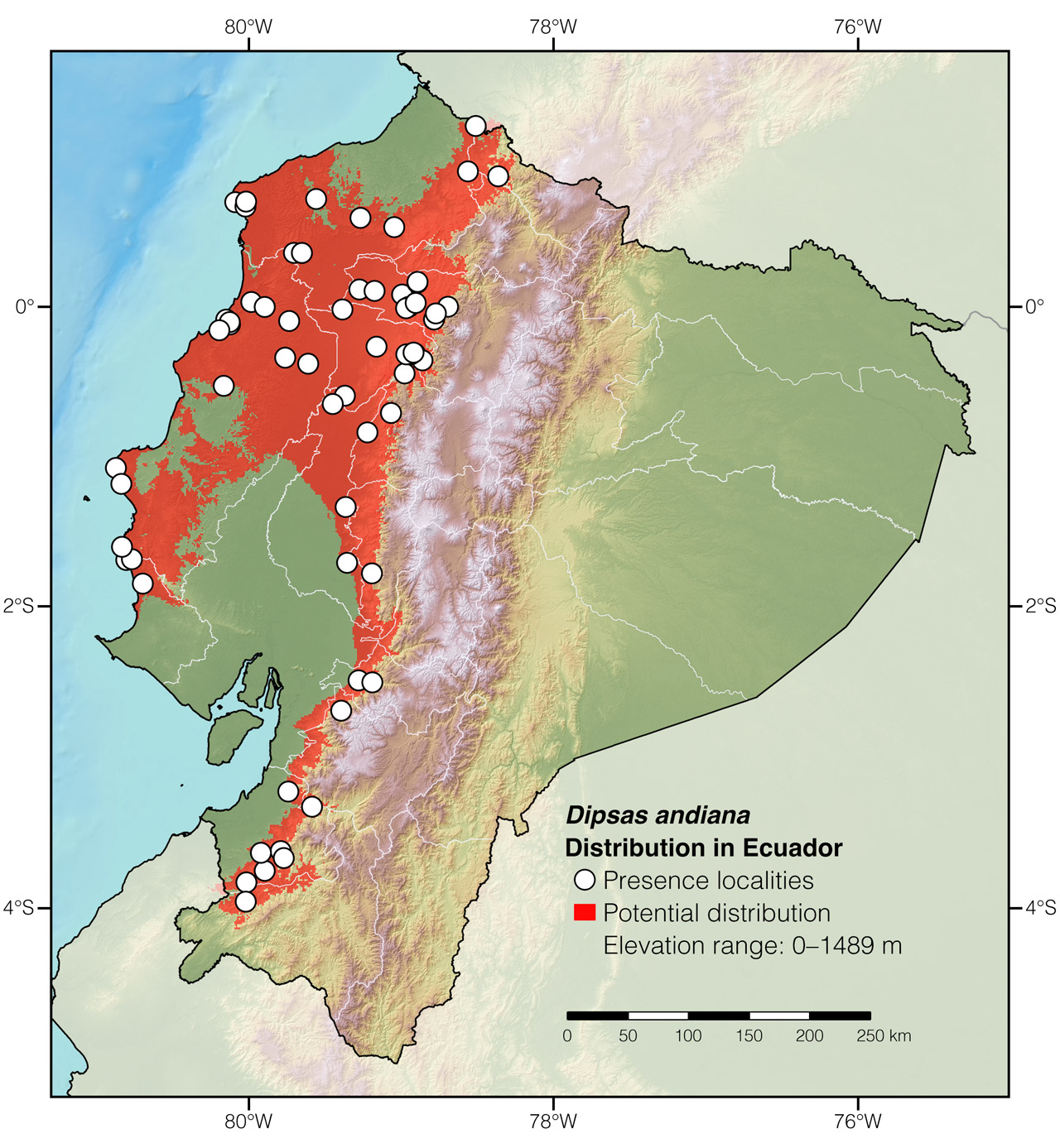 Distribution of Dipsas andiana in Ecuador