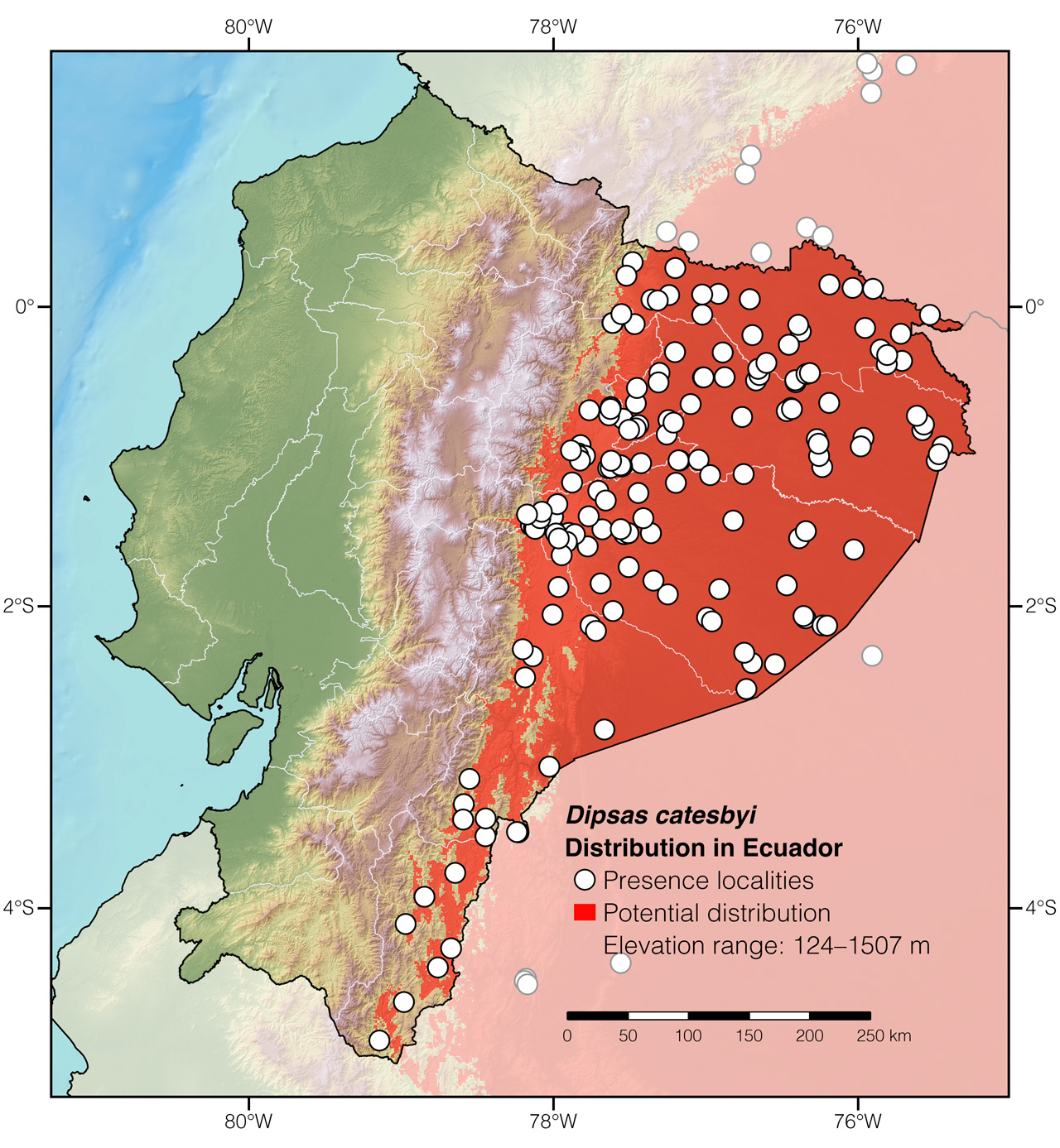Distribution of Dipsas catesbyi in Ecuador