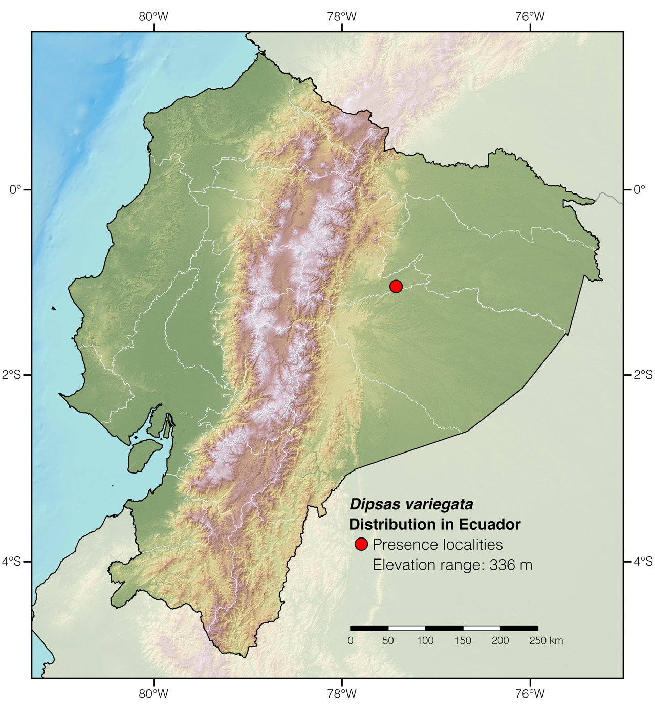 Distribution of Dipsas variegata in Ecuador