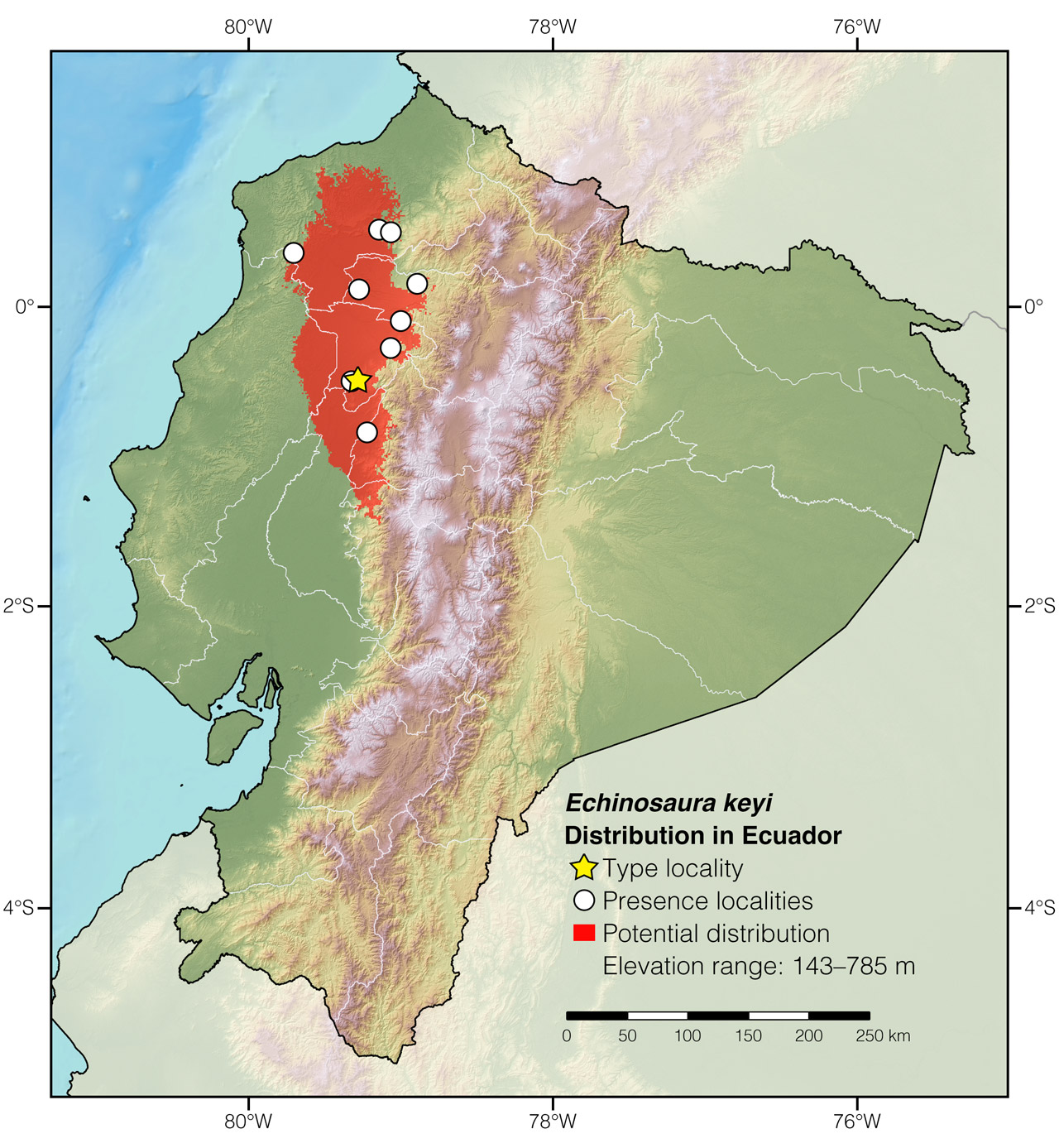 Distribution of Echinosaura keyi in Ecuador