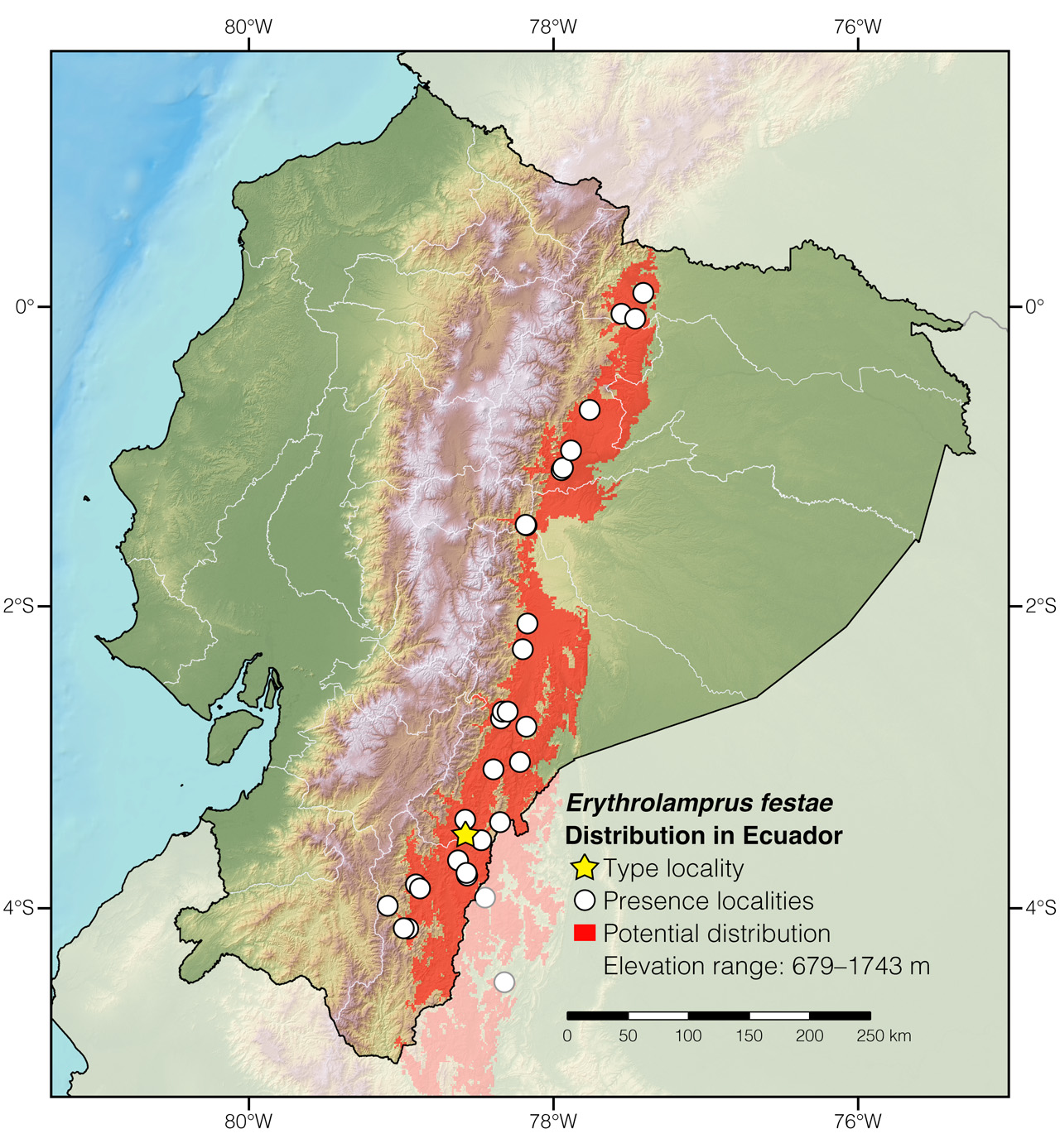 Distribution of Erythrolamprus festae in Ecuador