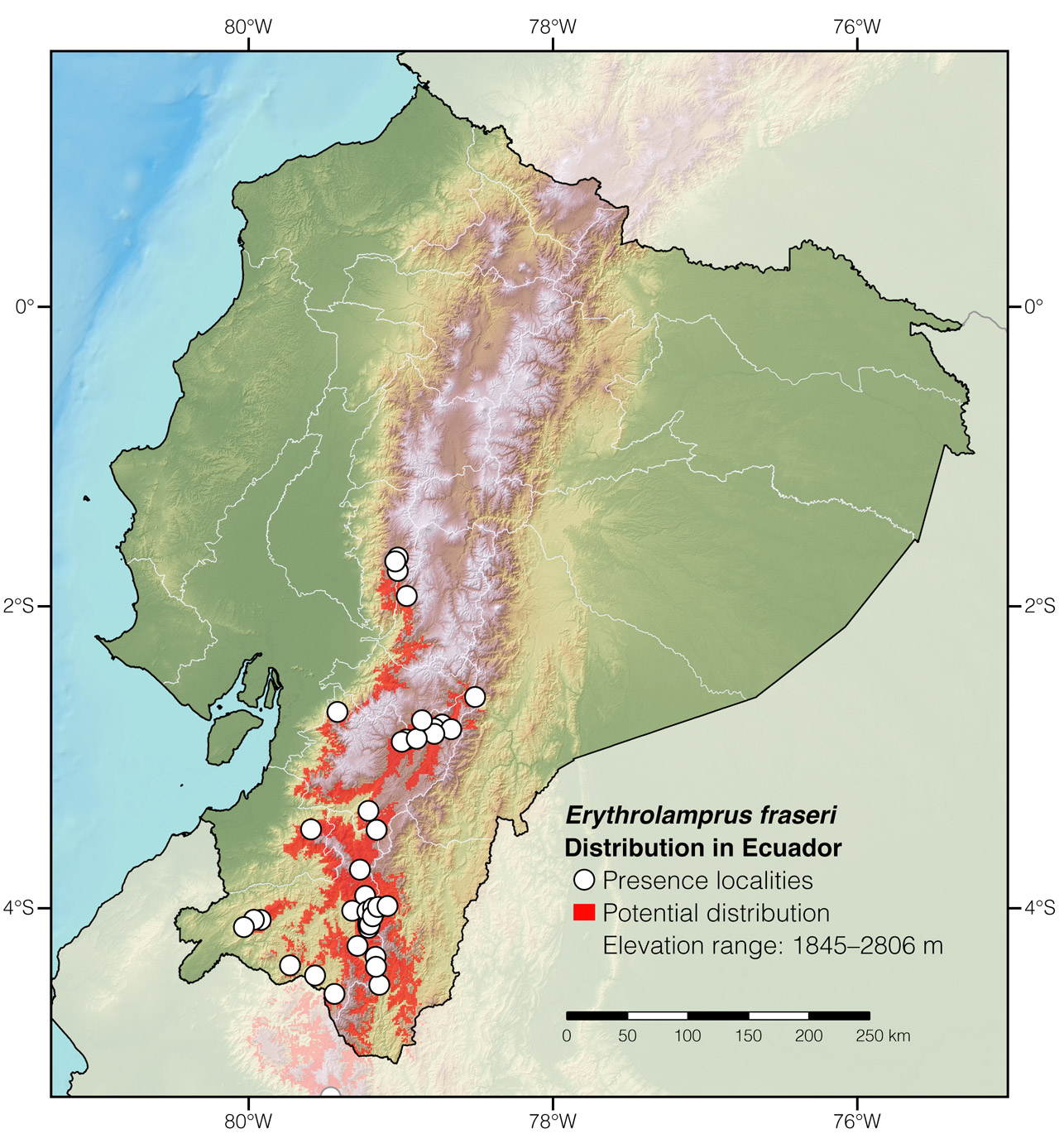 Distribution of Erythrolamprus fraseri in Ecuador
