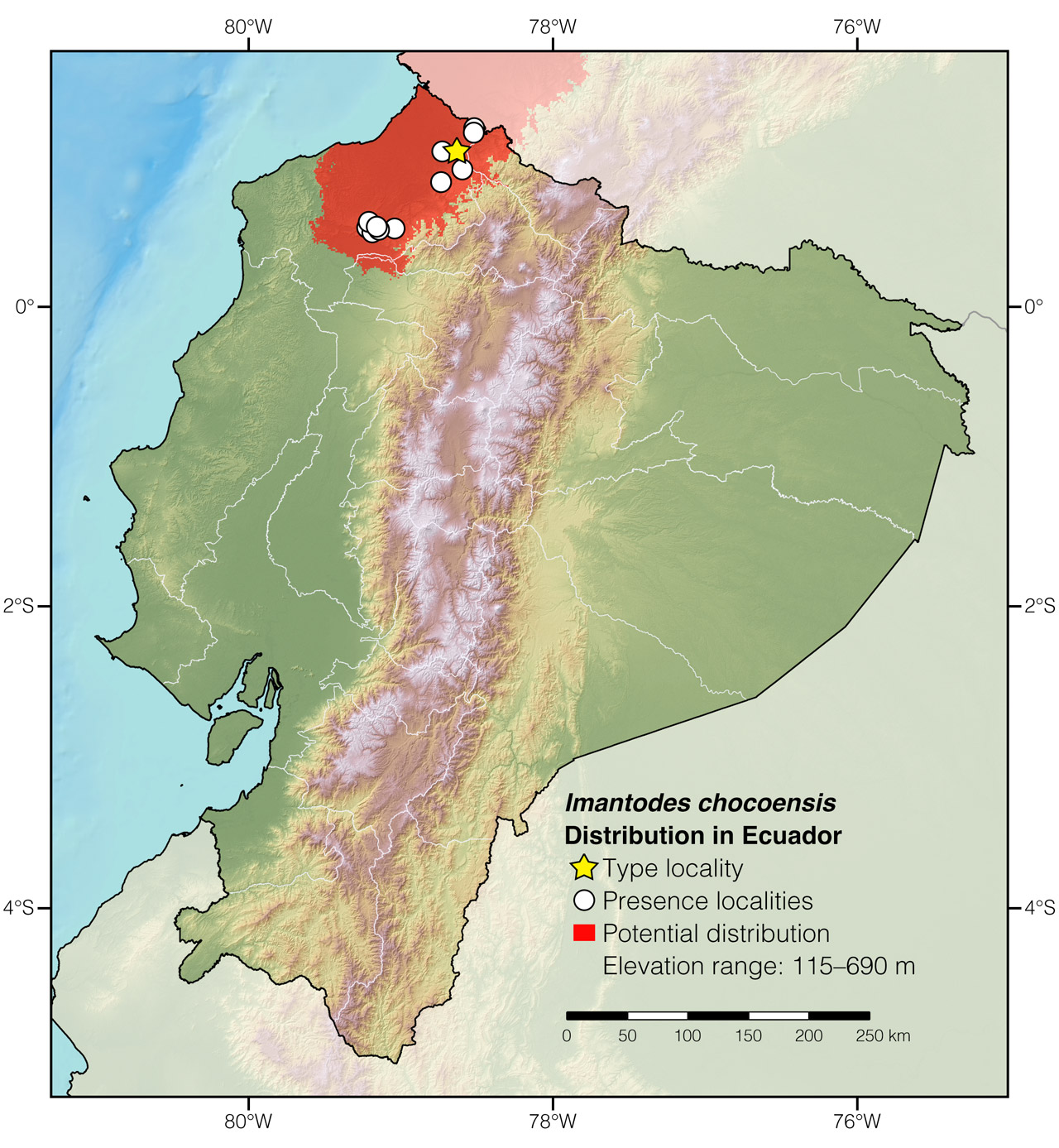 Distribution of Imantodes chocoensis in Ecuador
