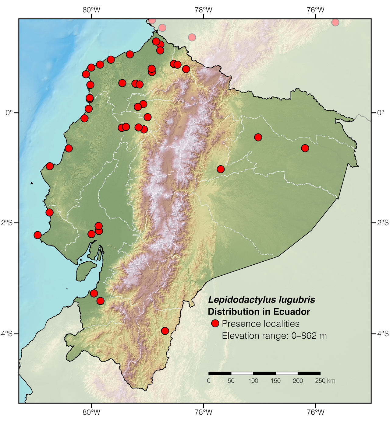 Distribution of Lepidodactylus lugubris in Ecuador