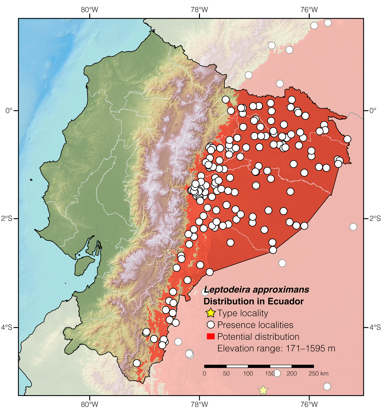 Distribution of Leptodeira approximans in Ecuador