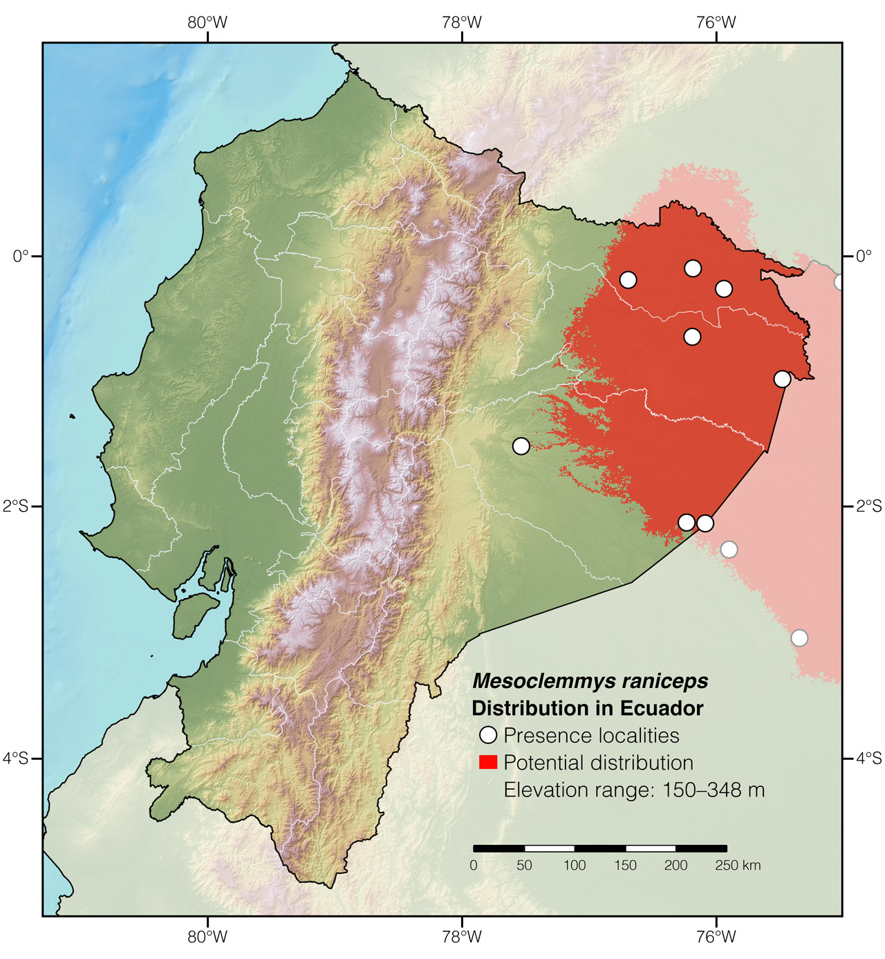 Distribution of Mesoclemmys raniceps in Ecuador