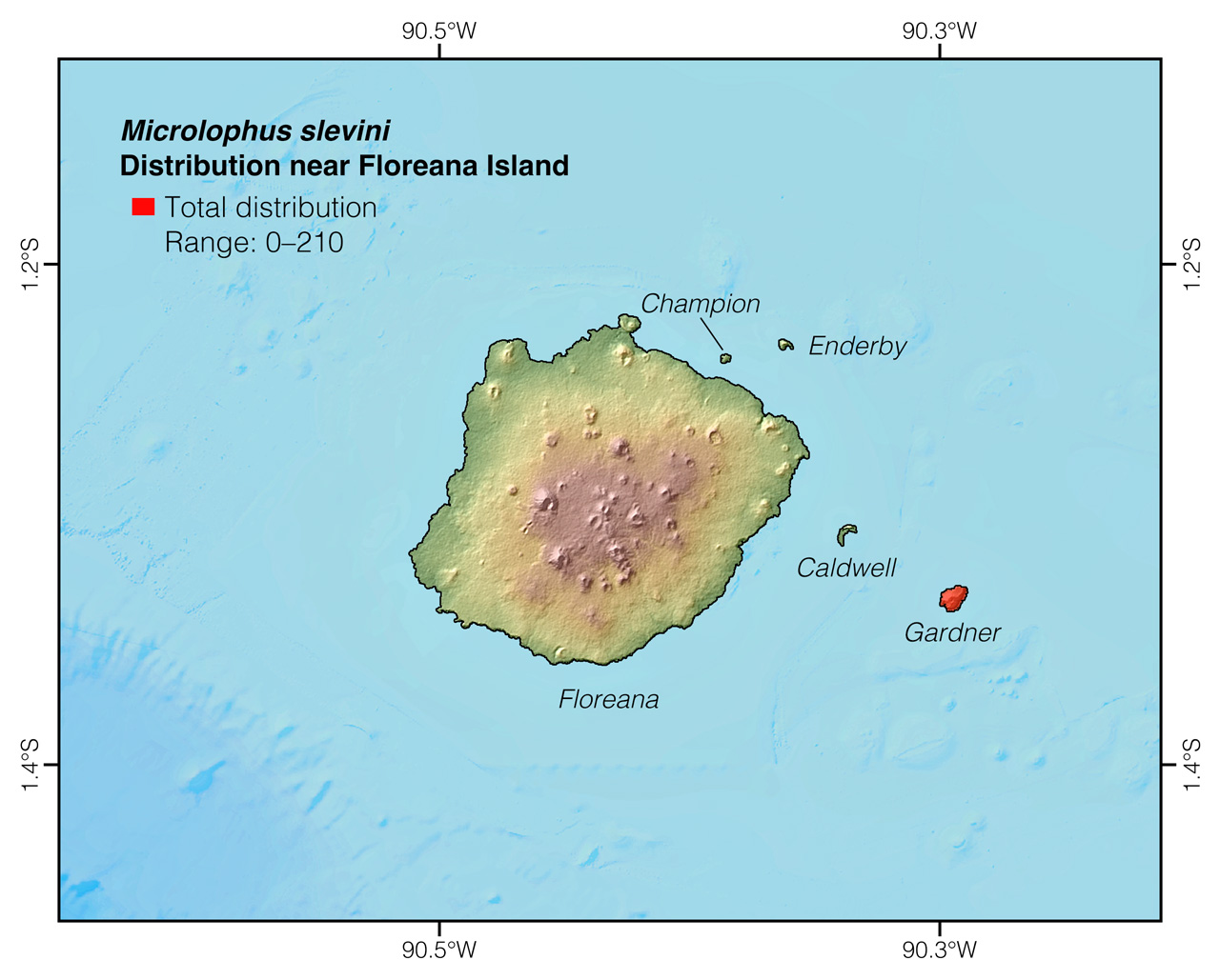Distribution of Microlophus slevini near Floreana Island