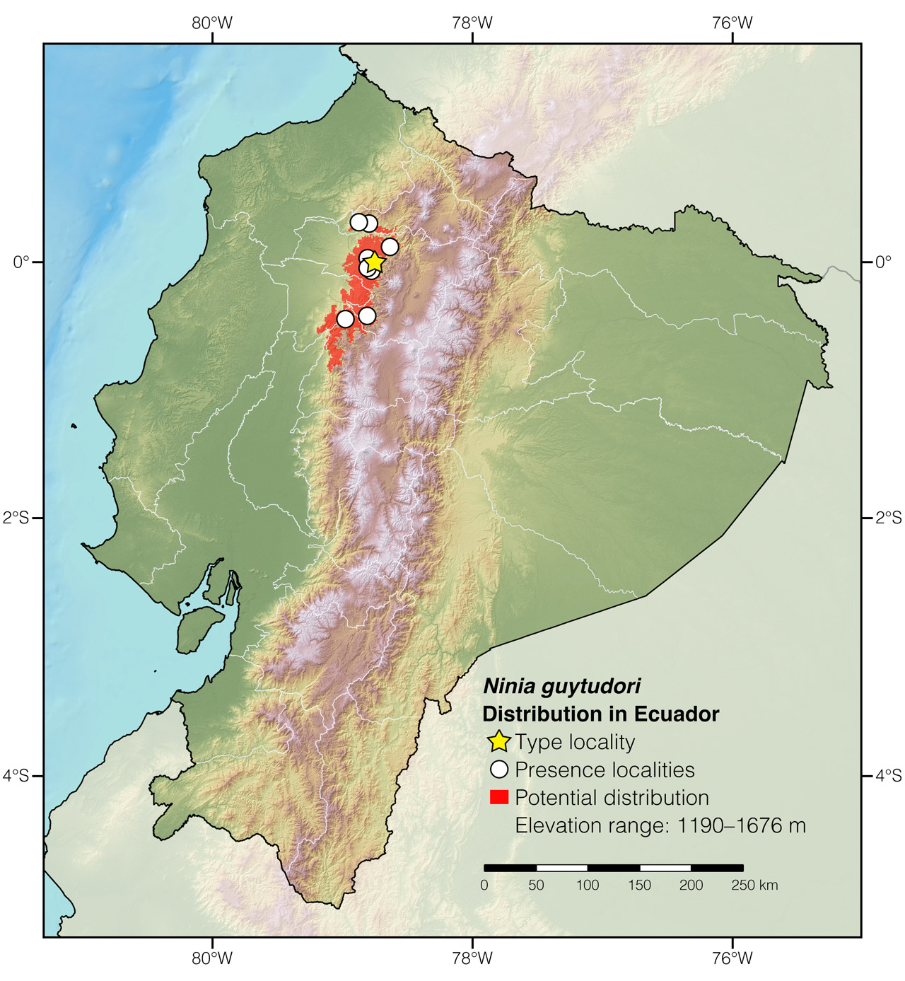 Distribution of Ninia guytudori in Ecuador