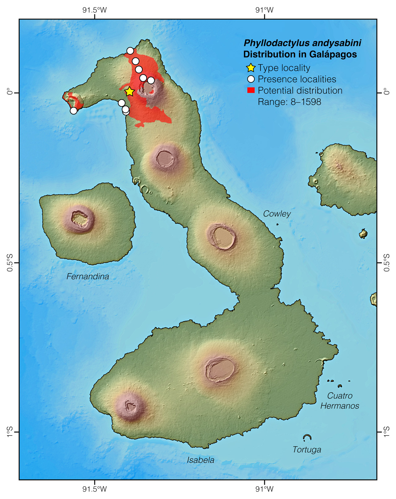 Distribution of Phyllodactylus andysabini in Isabela Island