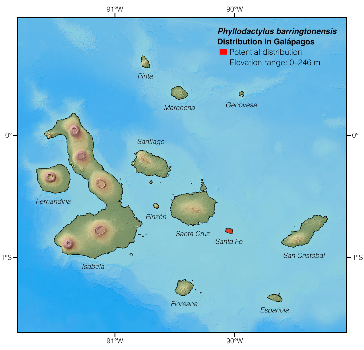 Distribution of Phyllodactylus barringtonensis in Ecuador