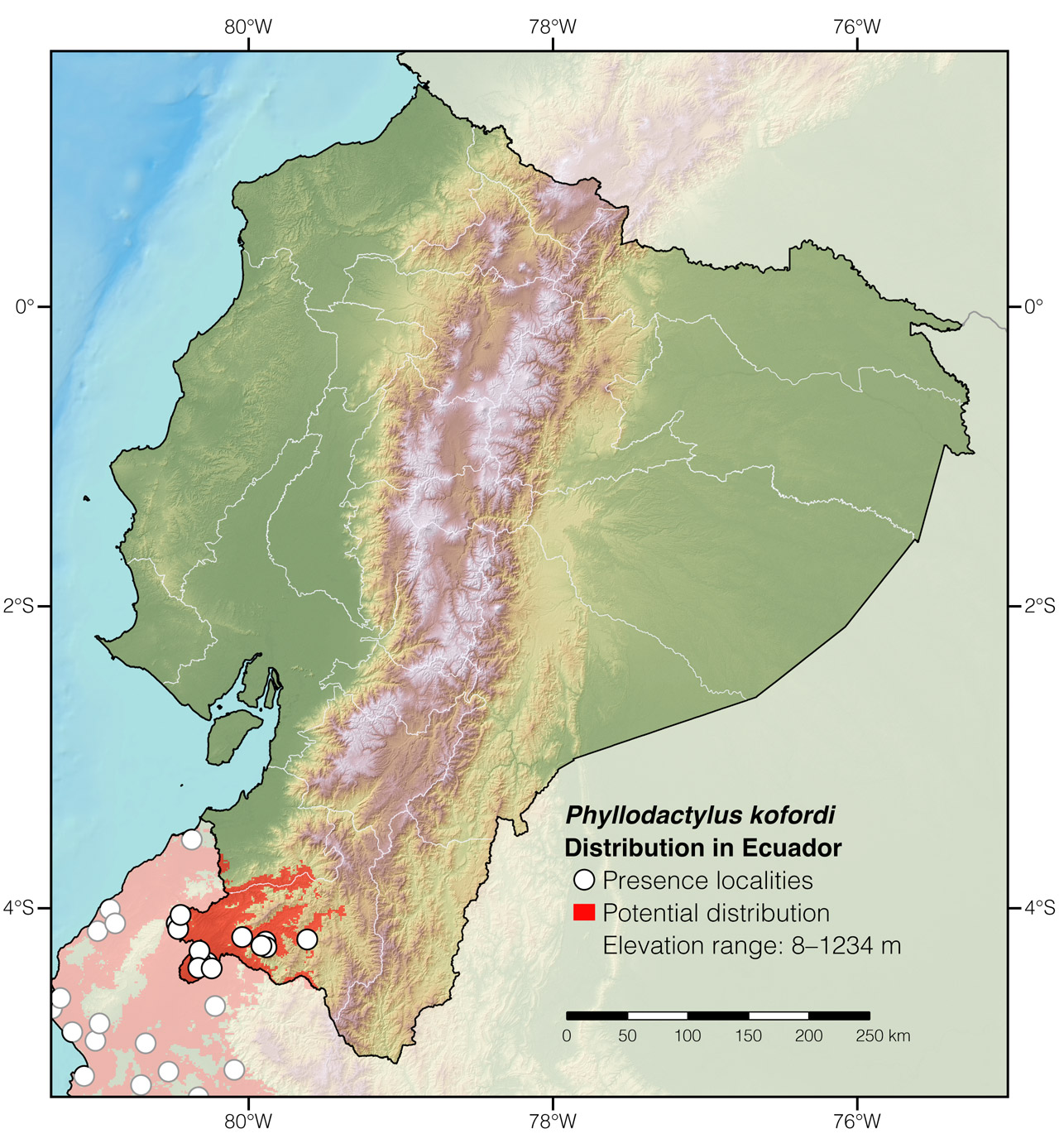 Distribution of Phyllodactylus kofordi in Ecuador