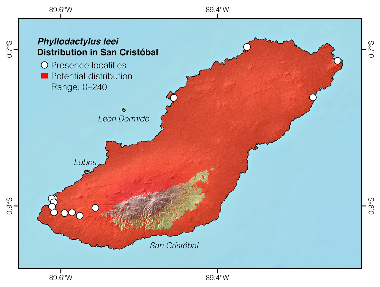 Distribution of Phyllodactylus leei in San Cristóbal Island