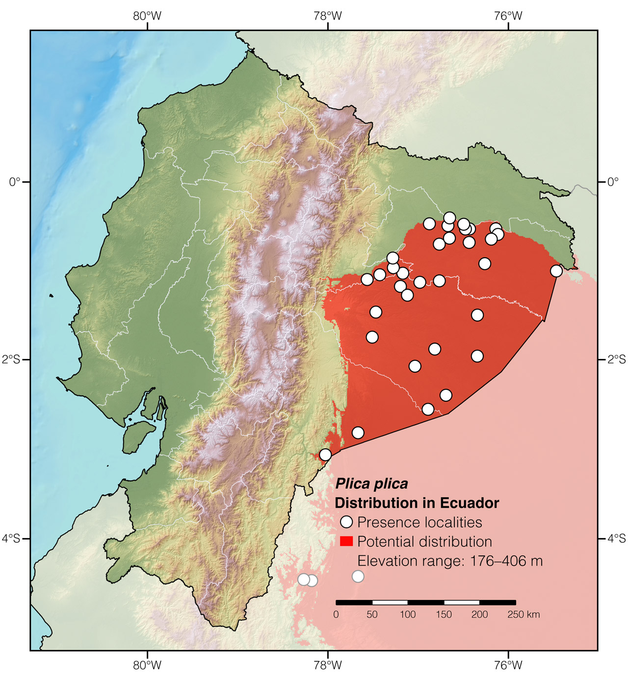 Distribution of Plica plica in Ecuador