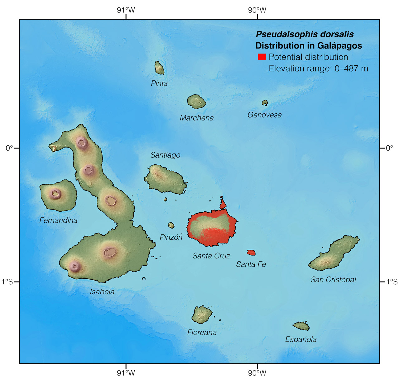 Distribution of Pseudalsophis dorsalis in Galápagos