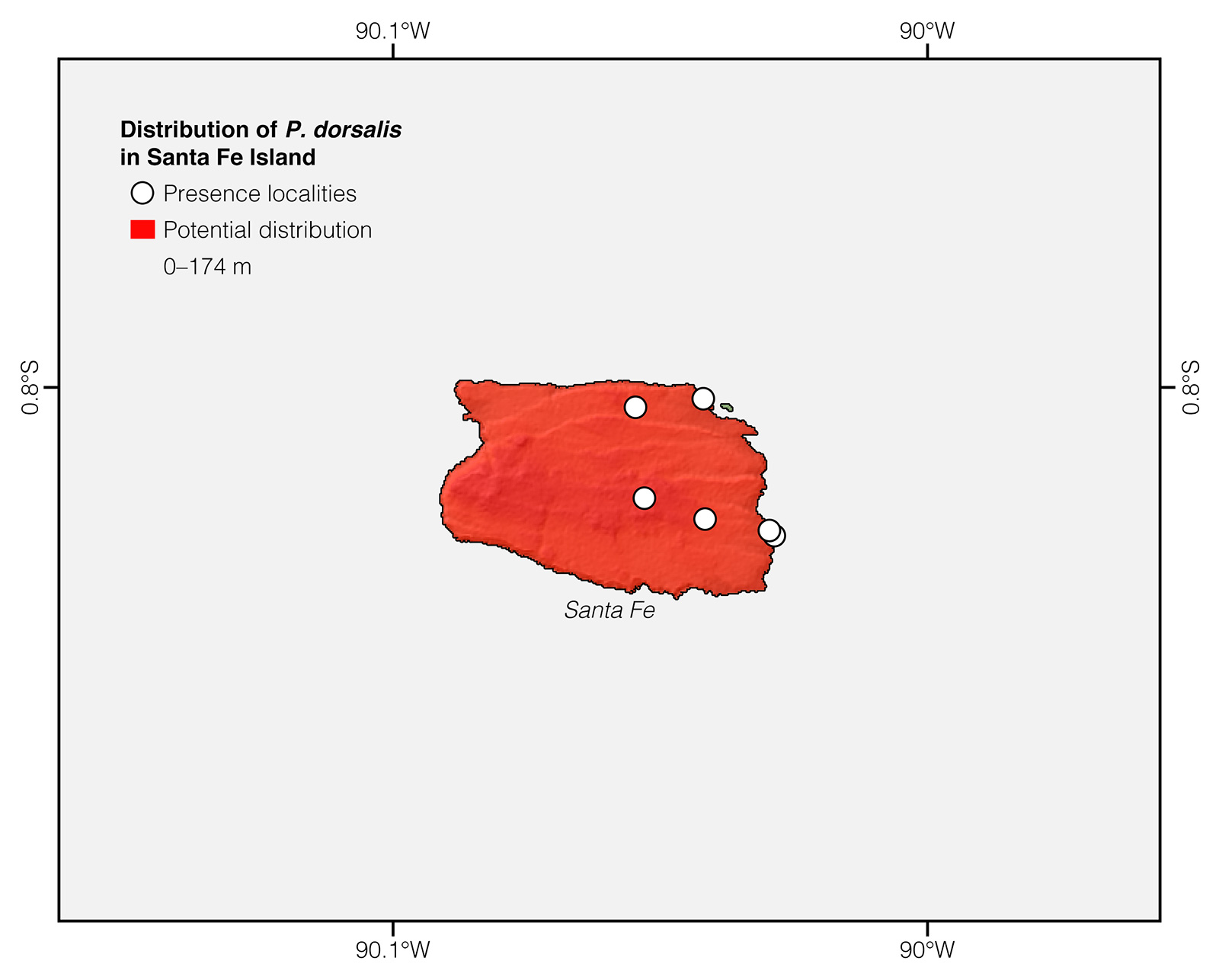 Distribution of Pseudalsophis dorsalis in Santa Fe Island