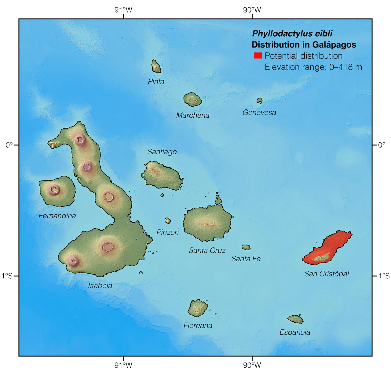 Distribution of Pseudalsophis eibli in Galápagos