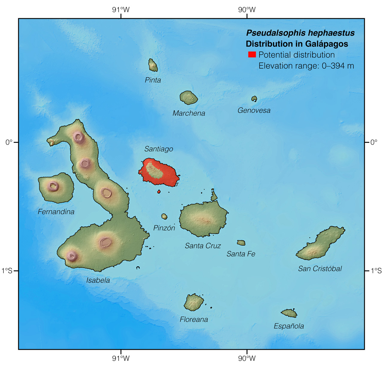 Distribution of Pseudalsophis hephaestus