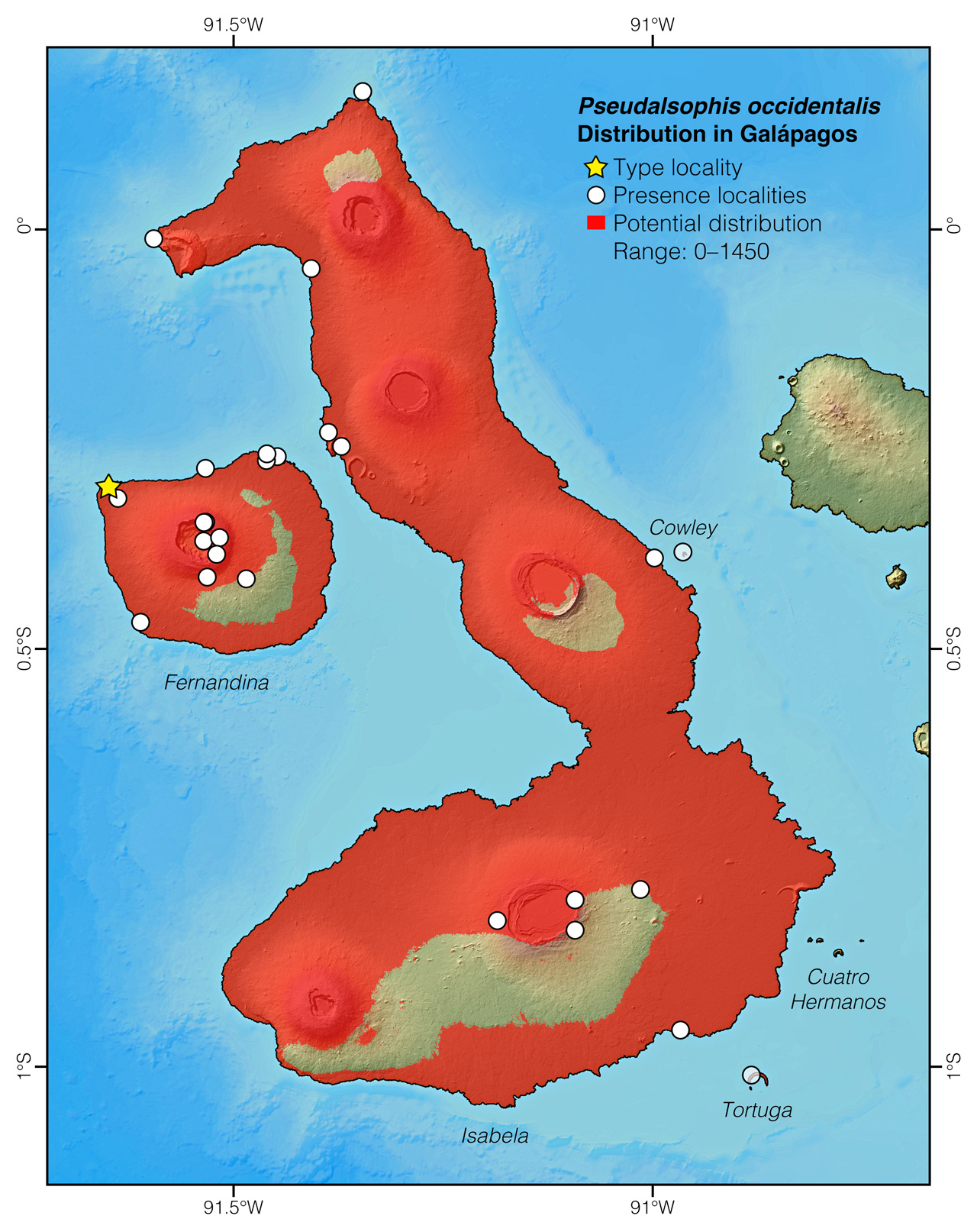 Distribution of Pseudalsophis occidentalis