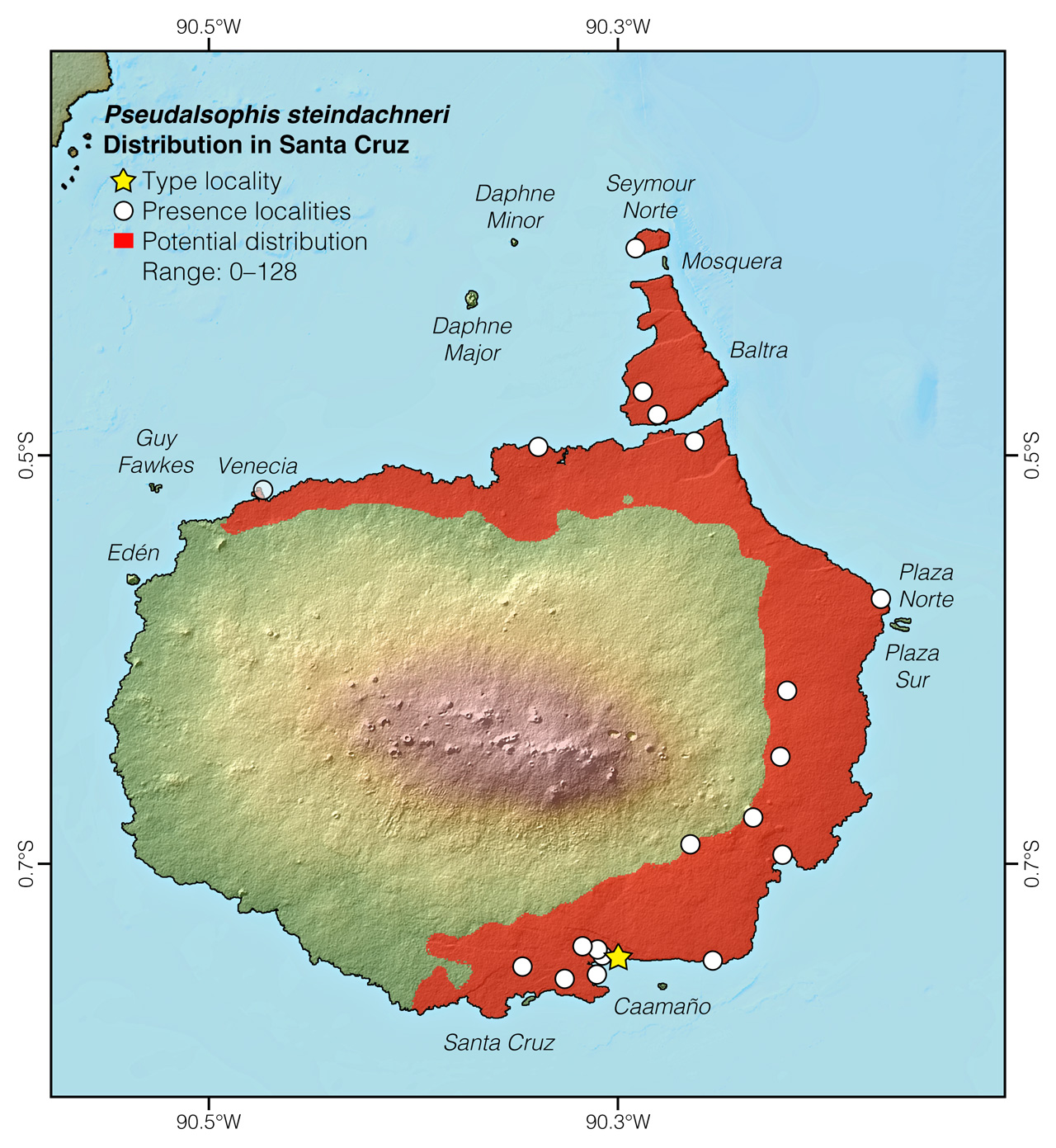 Distribution of Pseudalsophis steindachneri in Santa Cruz Island