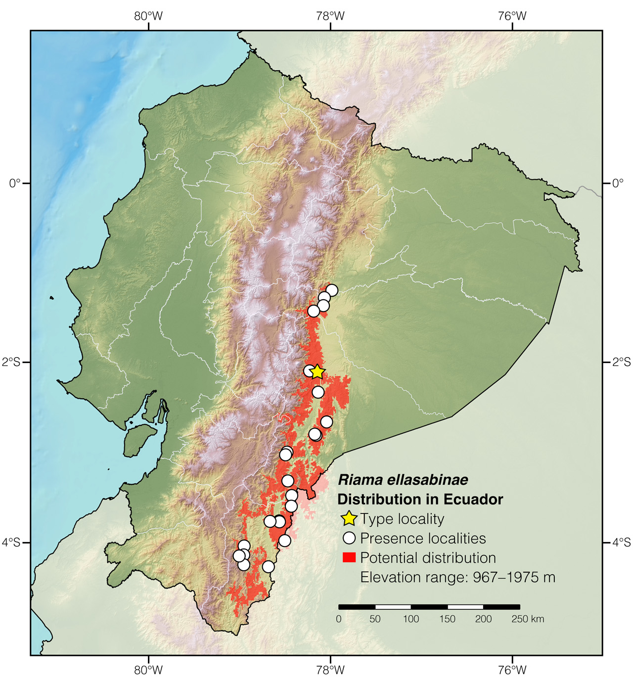 Distribution of Riama ellasabinae in Ecuador