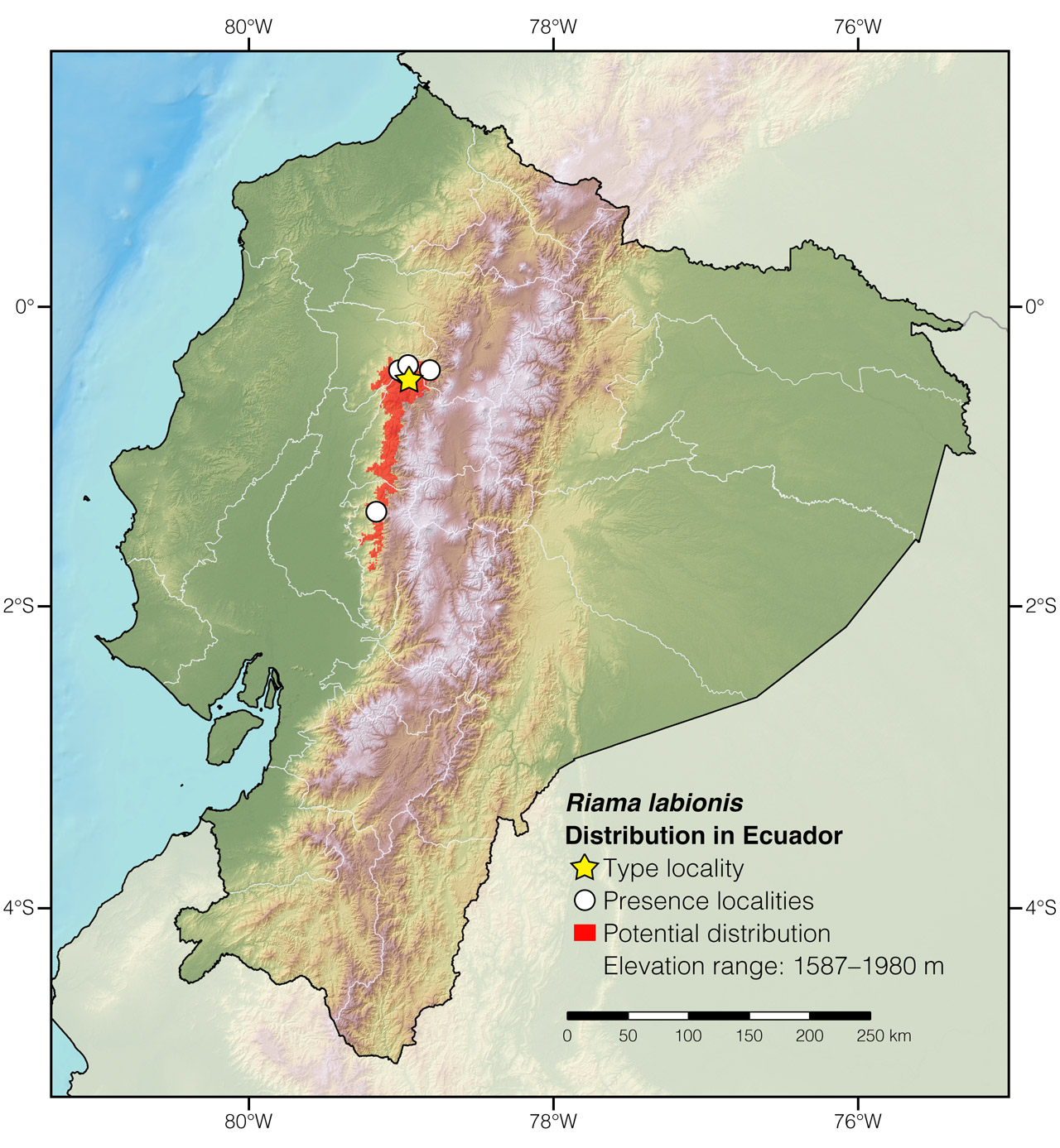 Distribution of Riama labionis in Ecuador