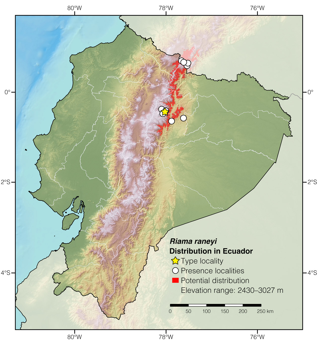 Distribution of Riama raneyi in Ecuador