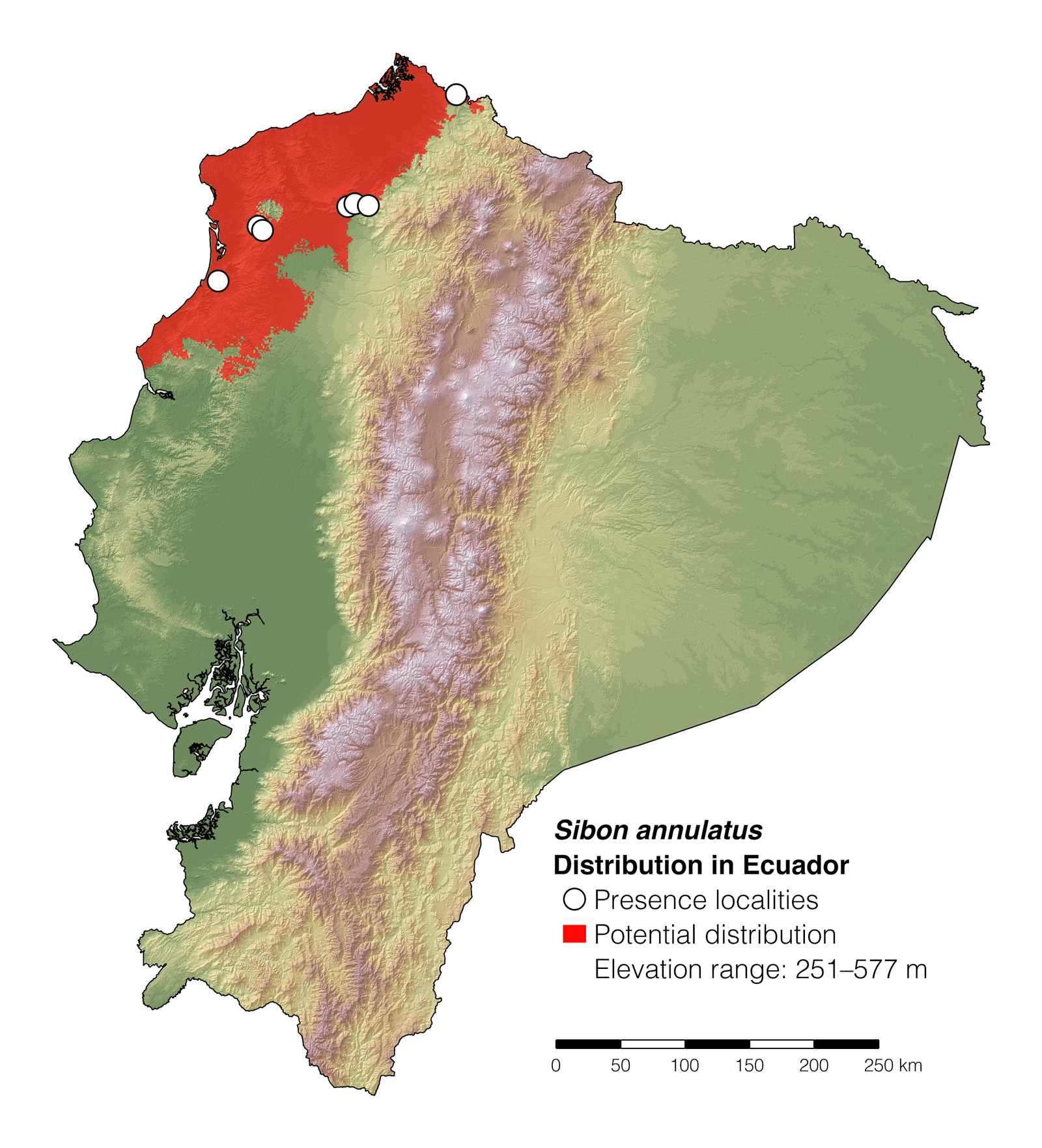 Distribution of Sibon annulatus in Ecuador